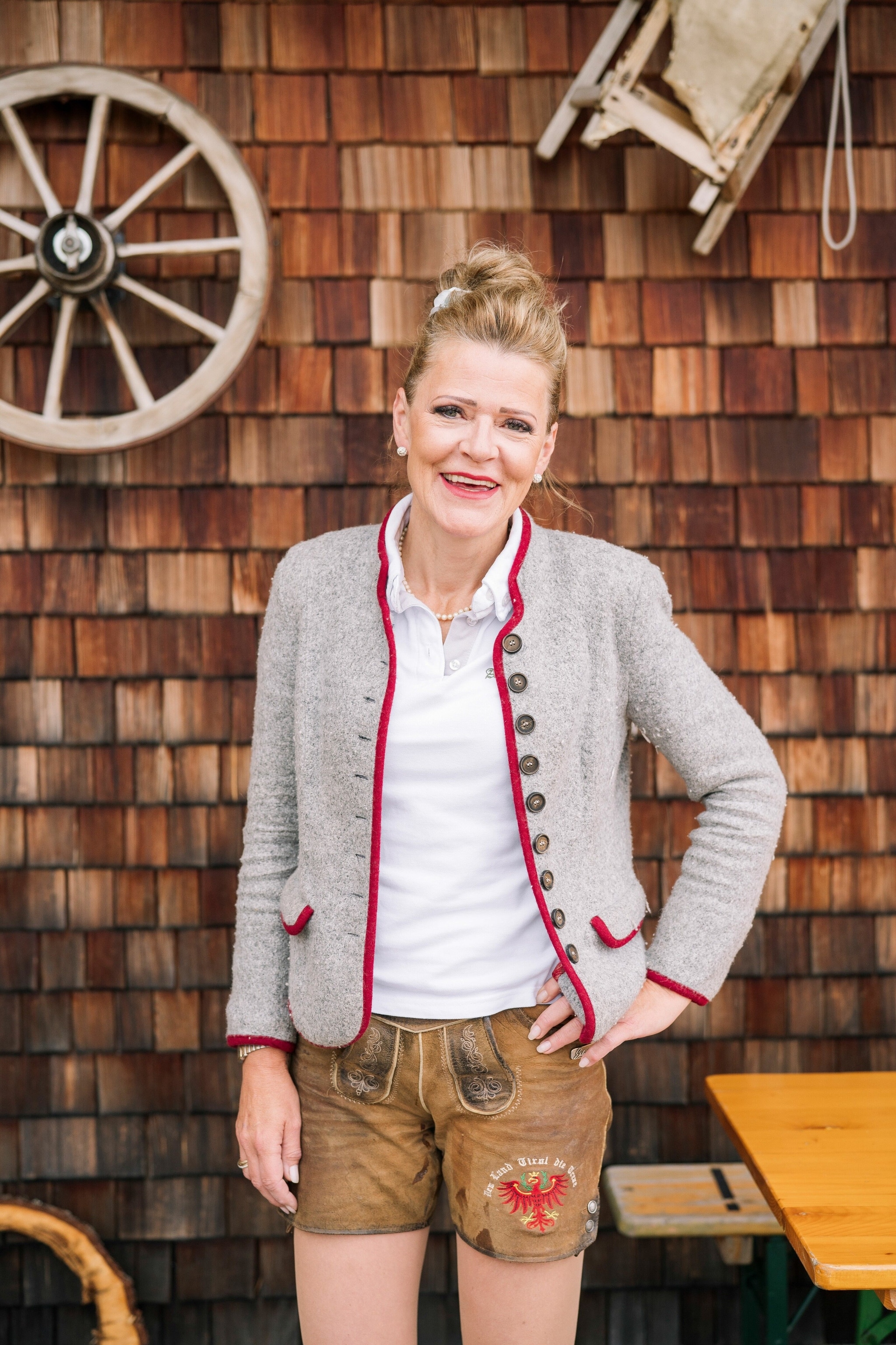 Heike Mayrhofer, who runs Almstüberl, in front of her hut.