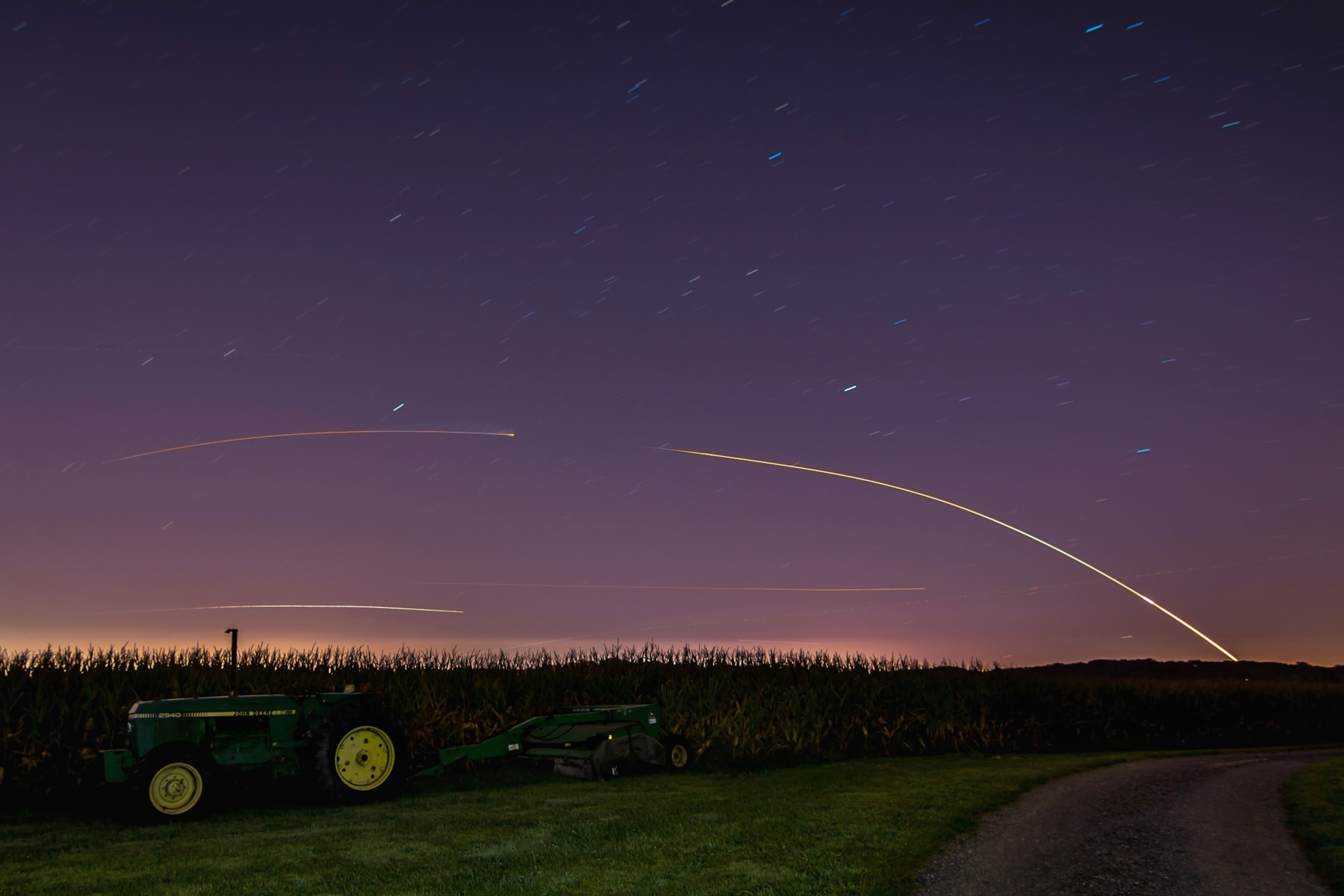 rocket streaking over farmer's field in Newtown Square, Pennsylvania