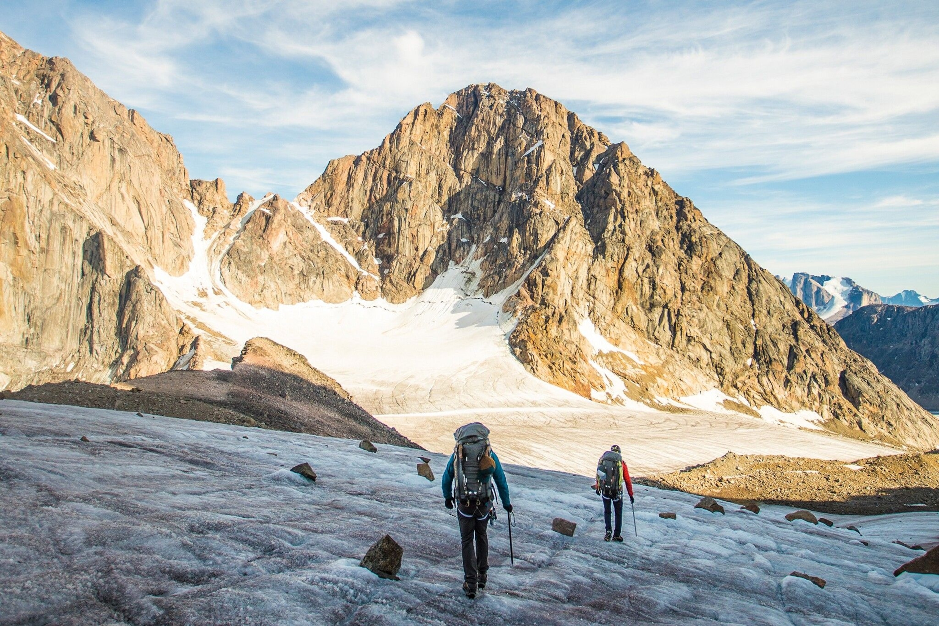 Hikers on a snowy mountain