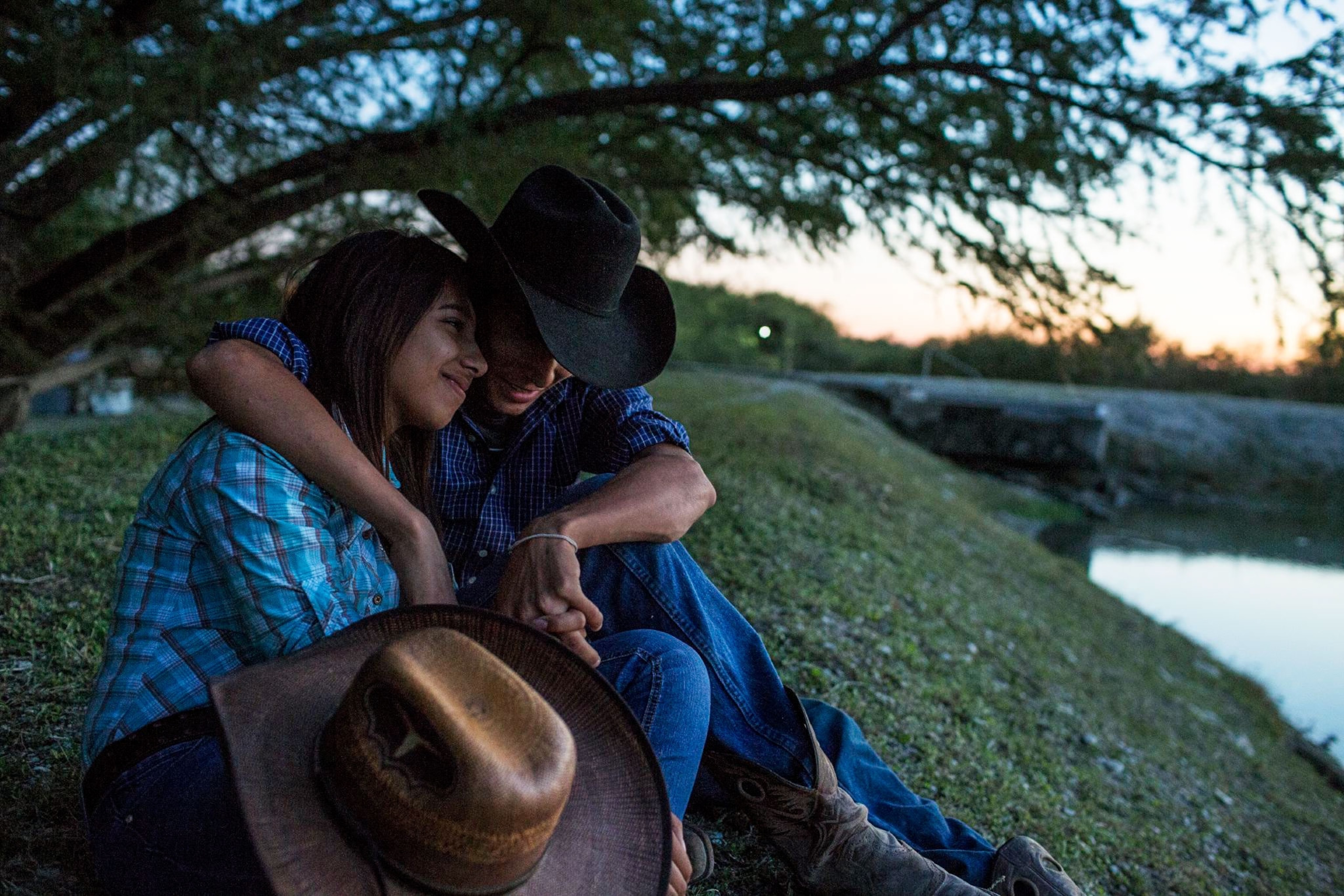 a couple hugging during a horse pilgrimage