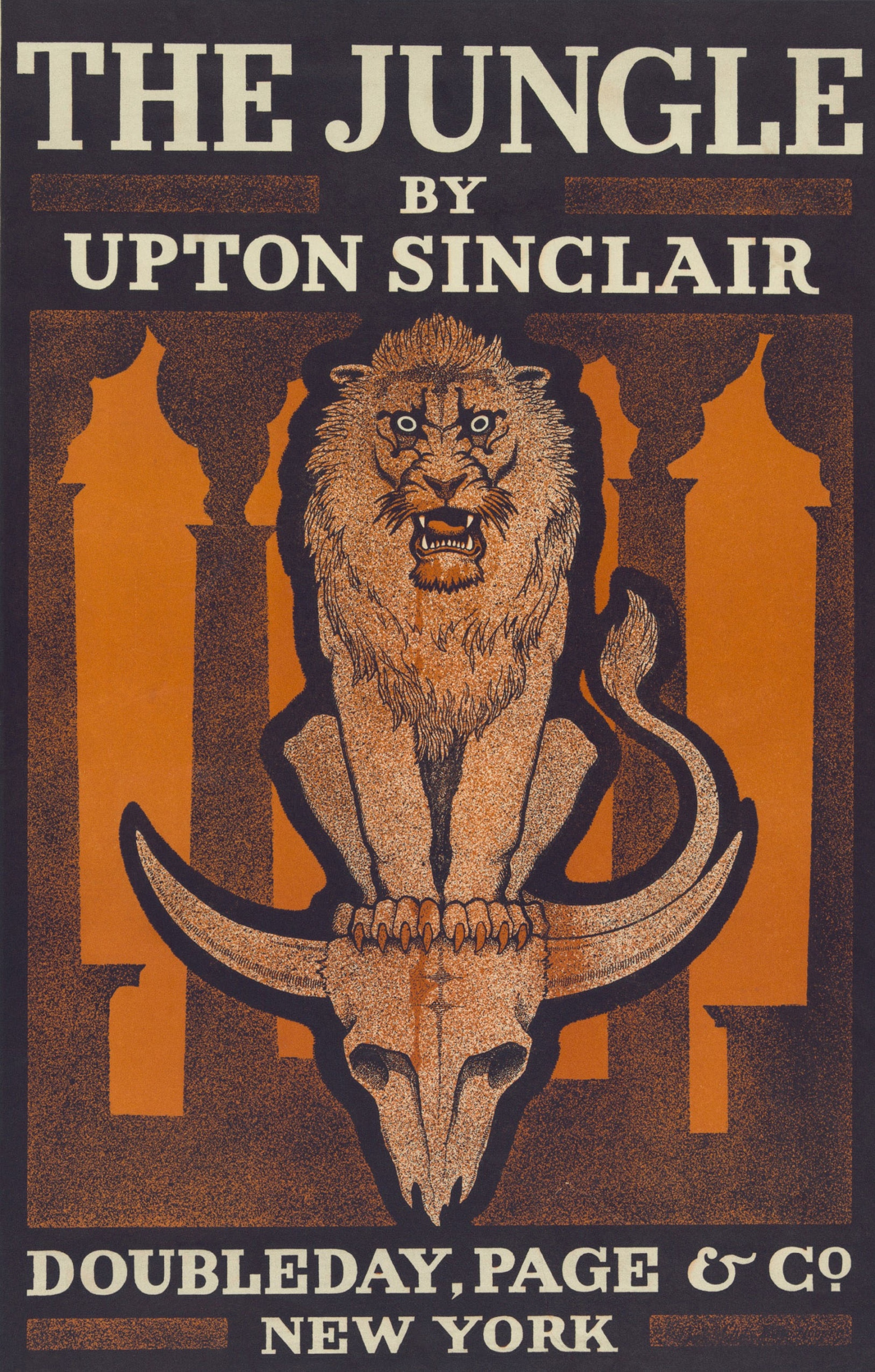 Poster advertising THE JUNGLE, Upton Sinclair's novel attacking the political corruption and unsanitary conditions of the meat. Photograph by Everett Collection Historical, Alamy