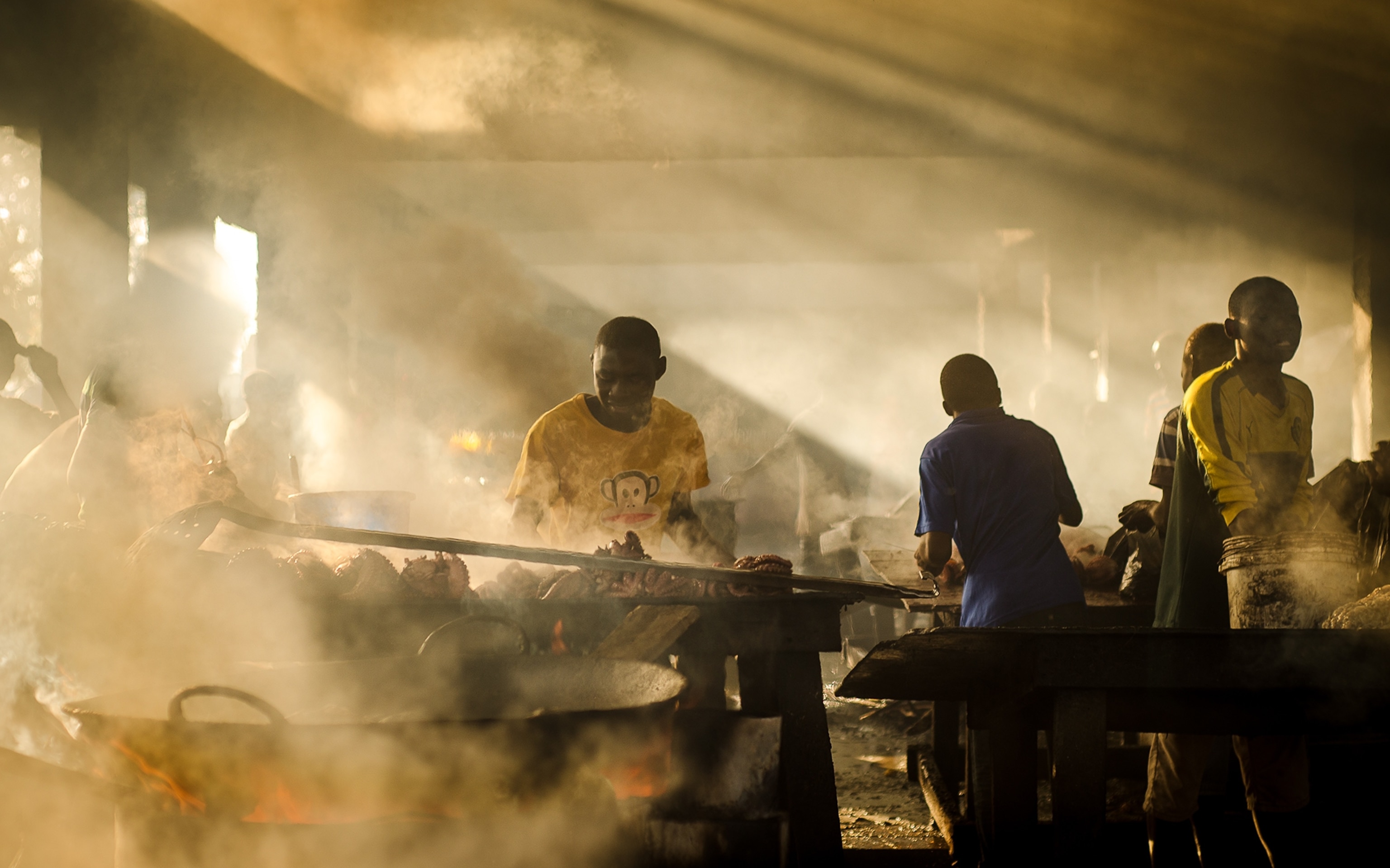 a fish frying kitchen in Dar-es-Salam, Tanzania.