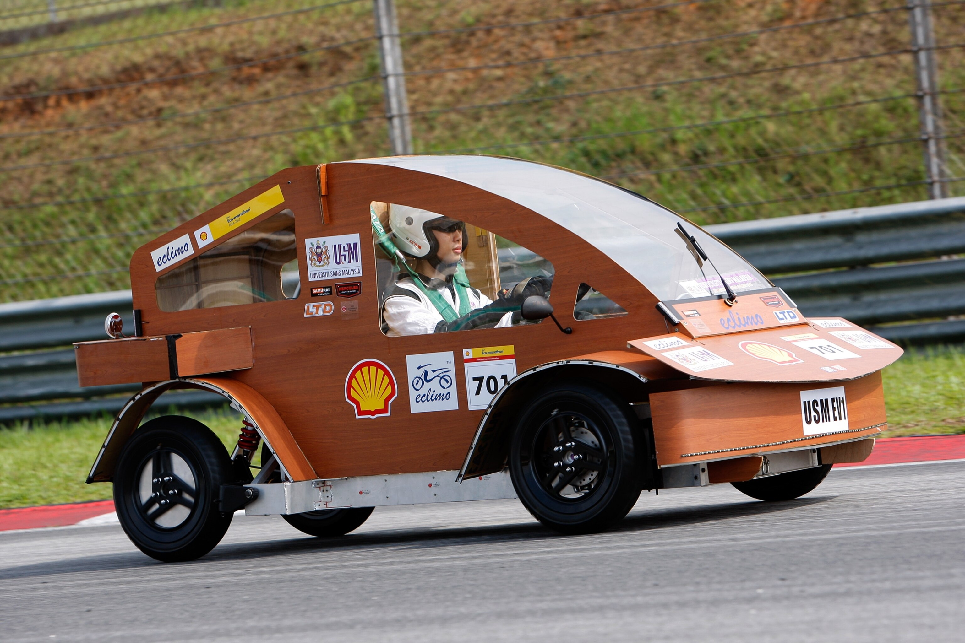 Picture - Malaysian team’s all-wood battery-powered vehicle in Shell Eco-marathon Asia