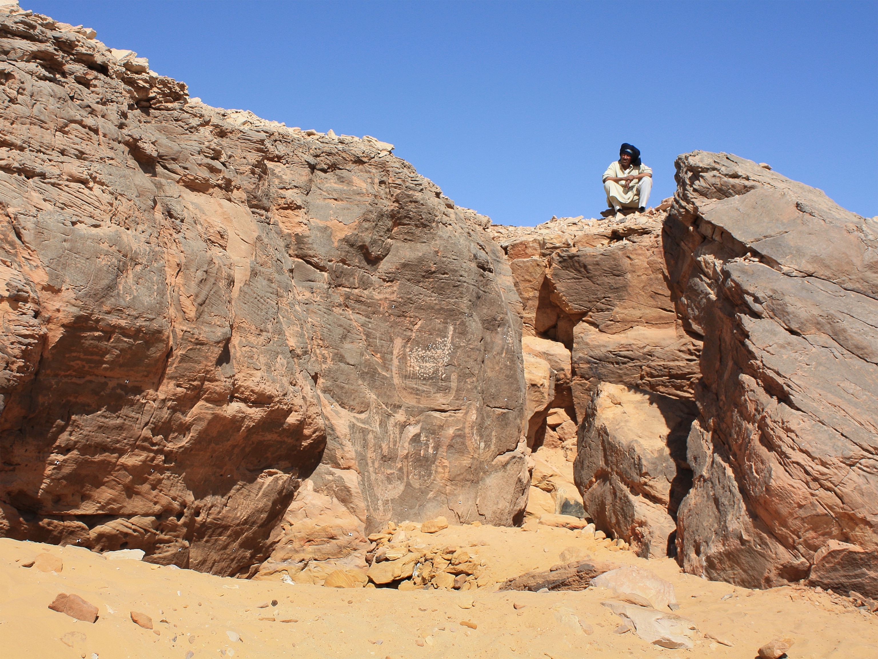 Egyptian rock art picture - earliest depicted pharaoh