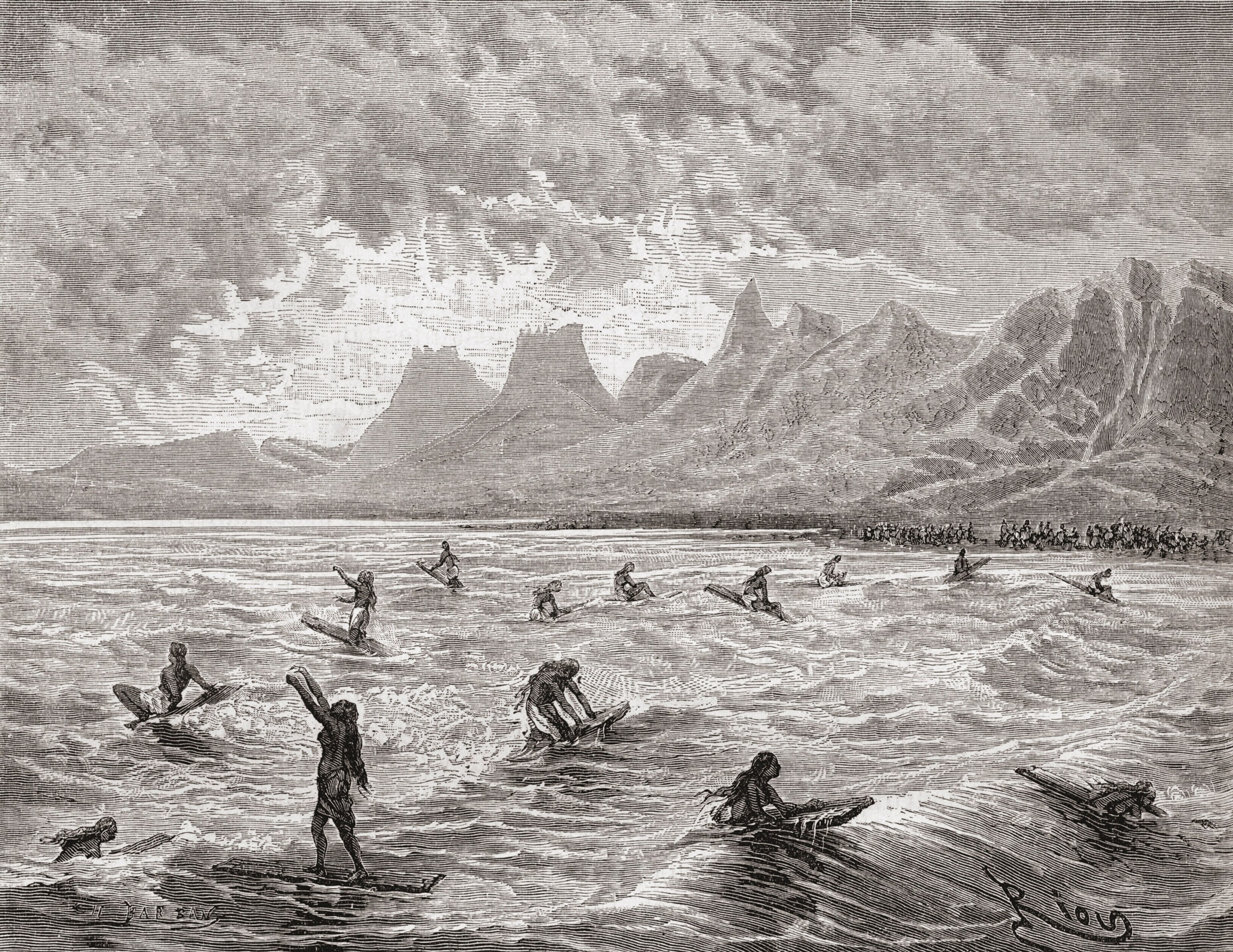 Hawaiian surfers in the 19th centure