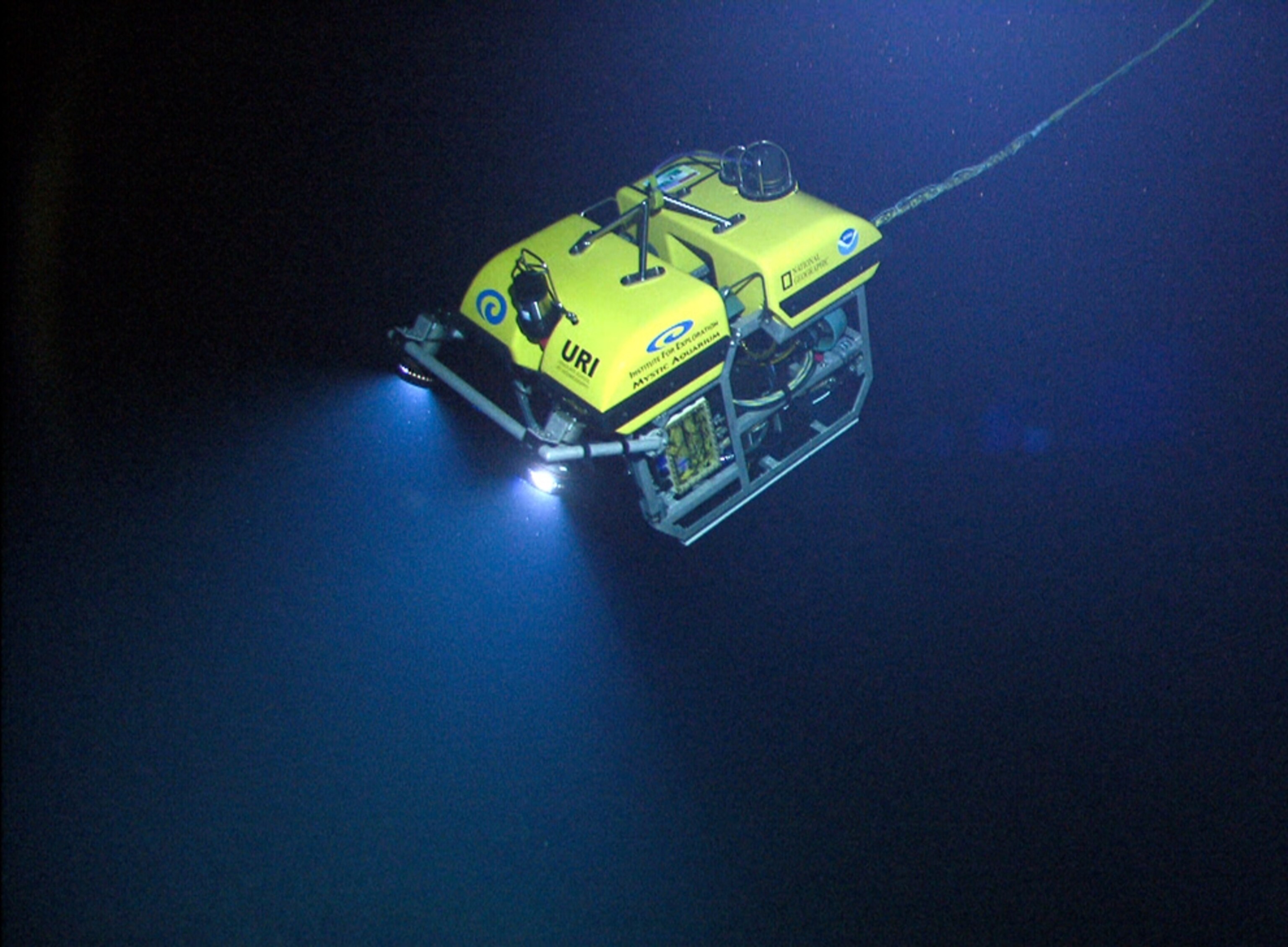 Picture of an ROV descending toward a giant undersea volcano off Indonesia.