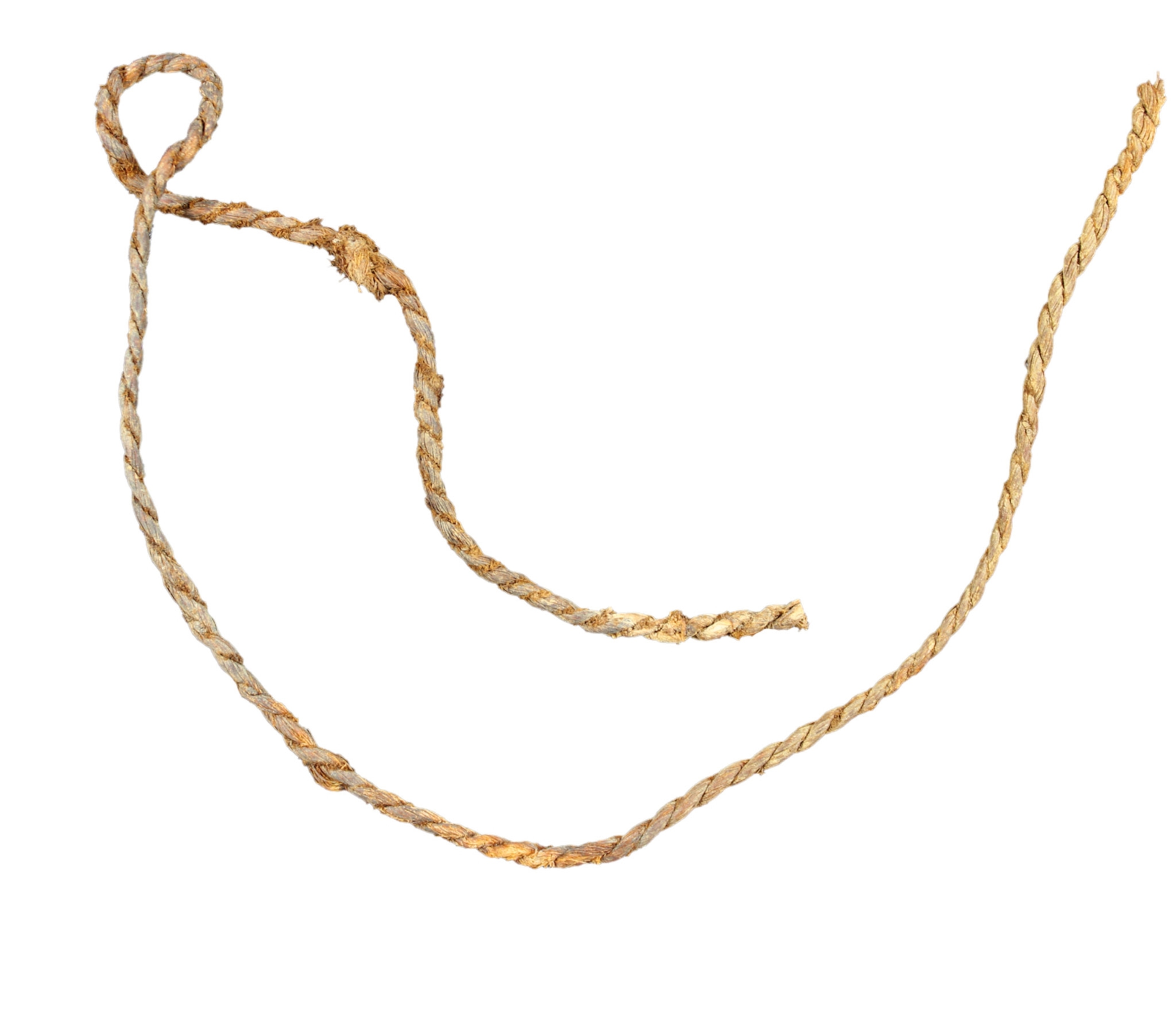 A bowstring with a knot is pictured.