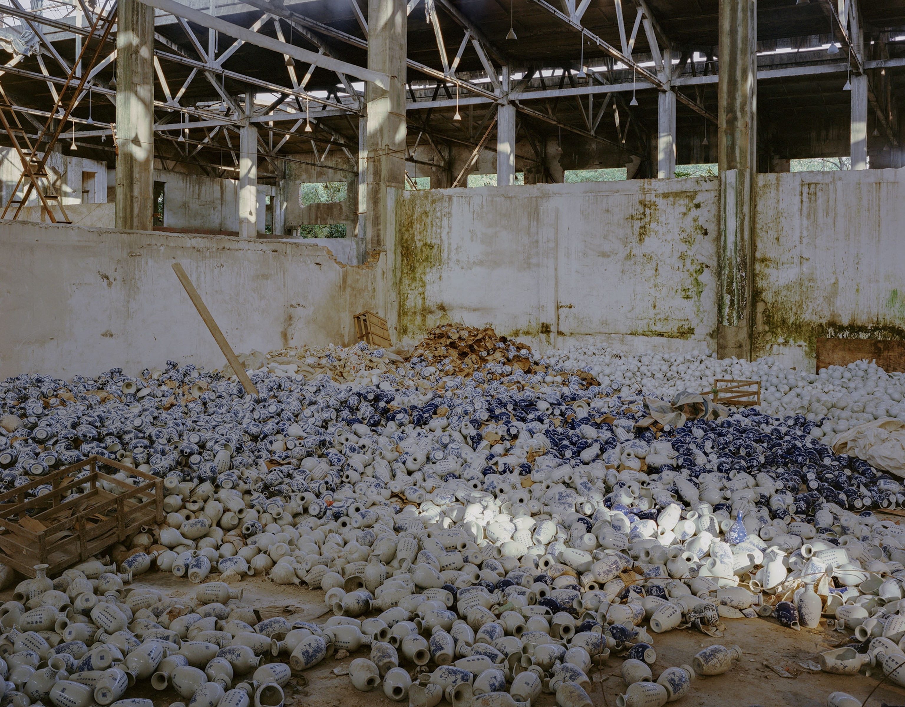 bottles on the floor of a porcelain factory