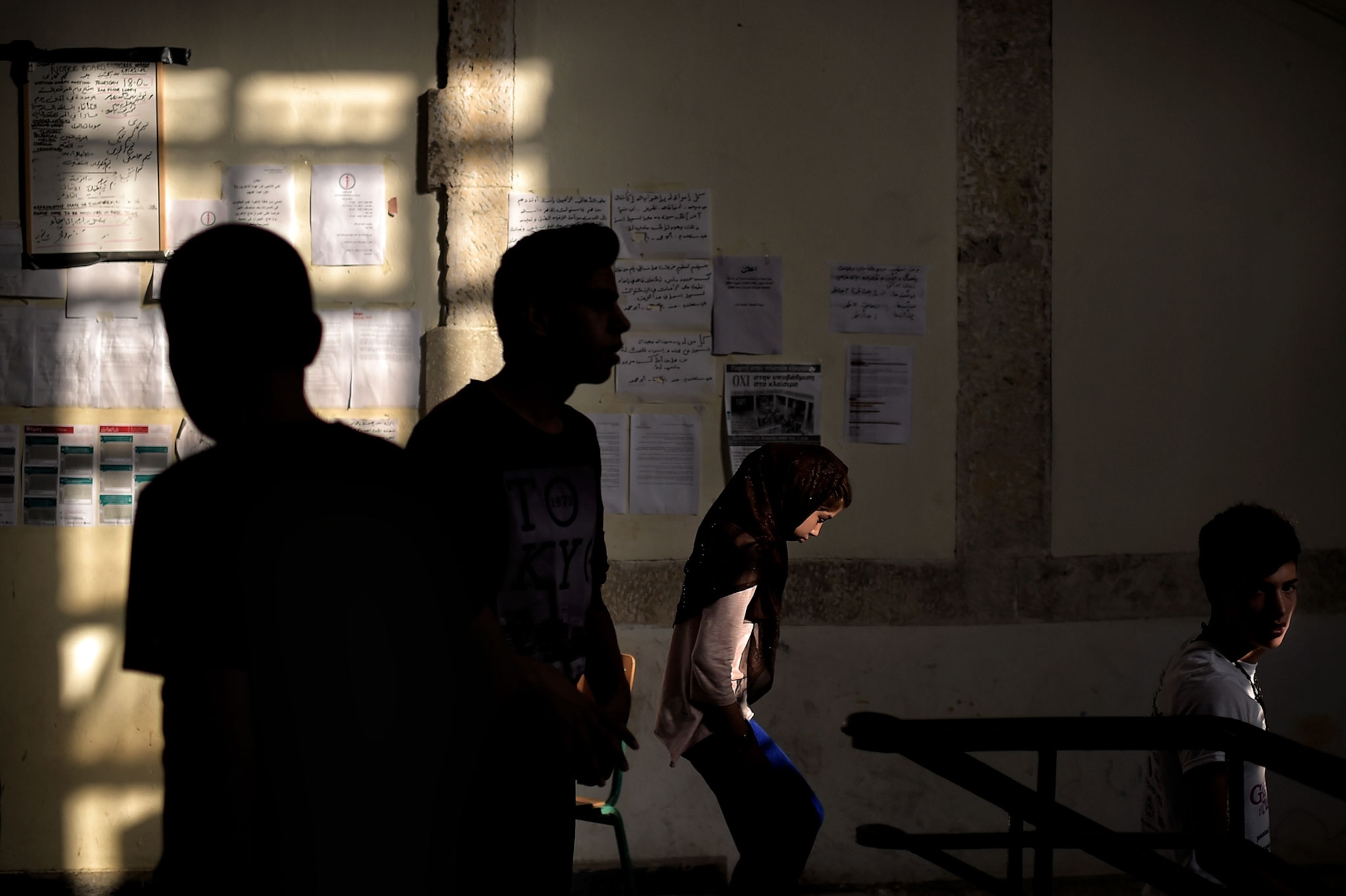 children in an abandoned school in Athens