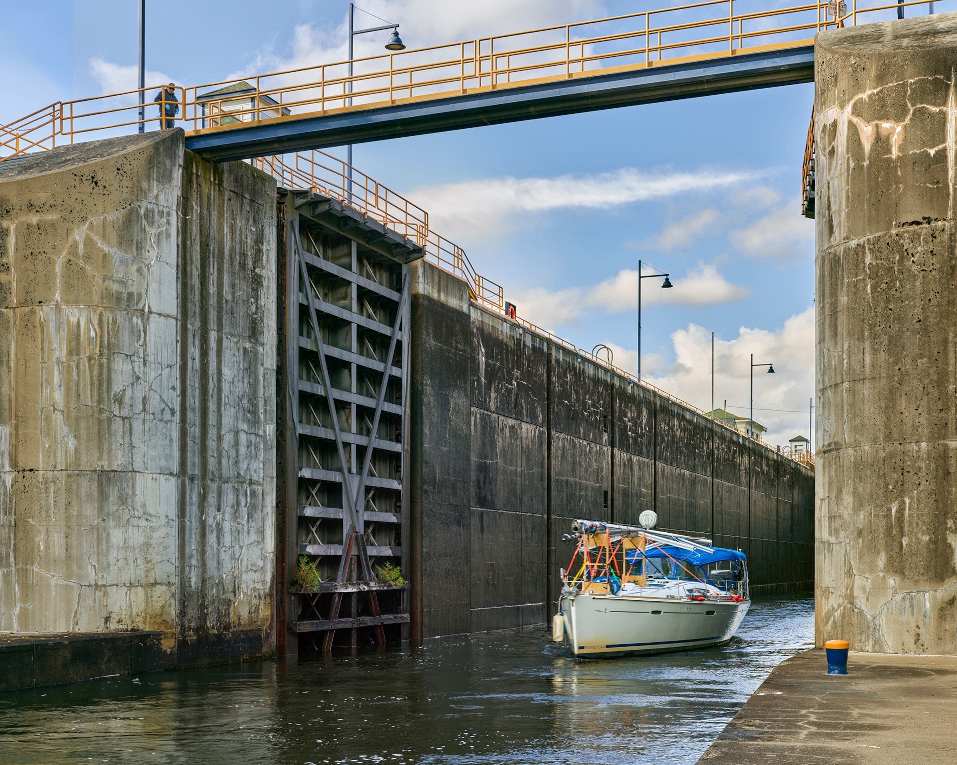 Vessel departing Lock E3 eastbound, Waterford, Erie Canal, New York, Erie Canal, New York.