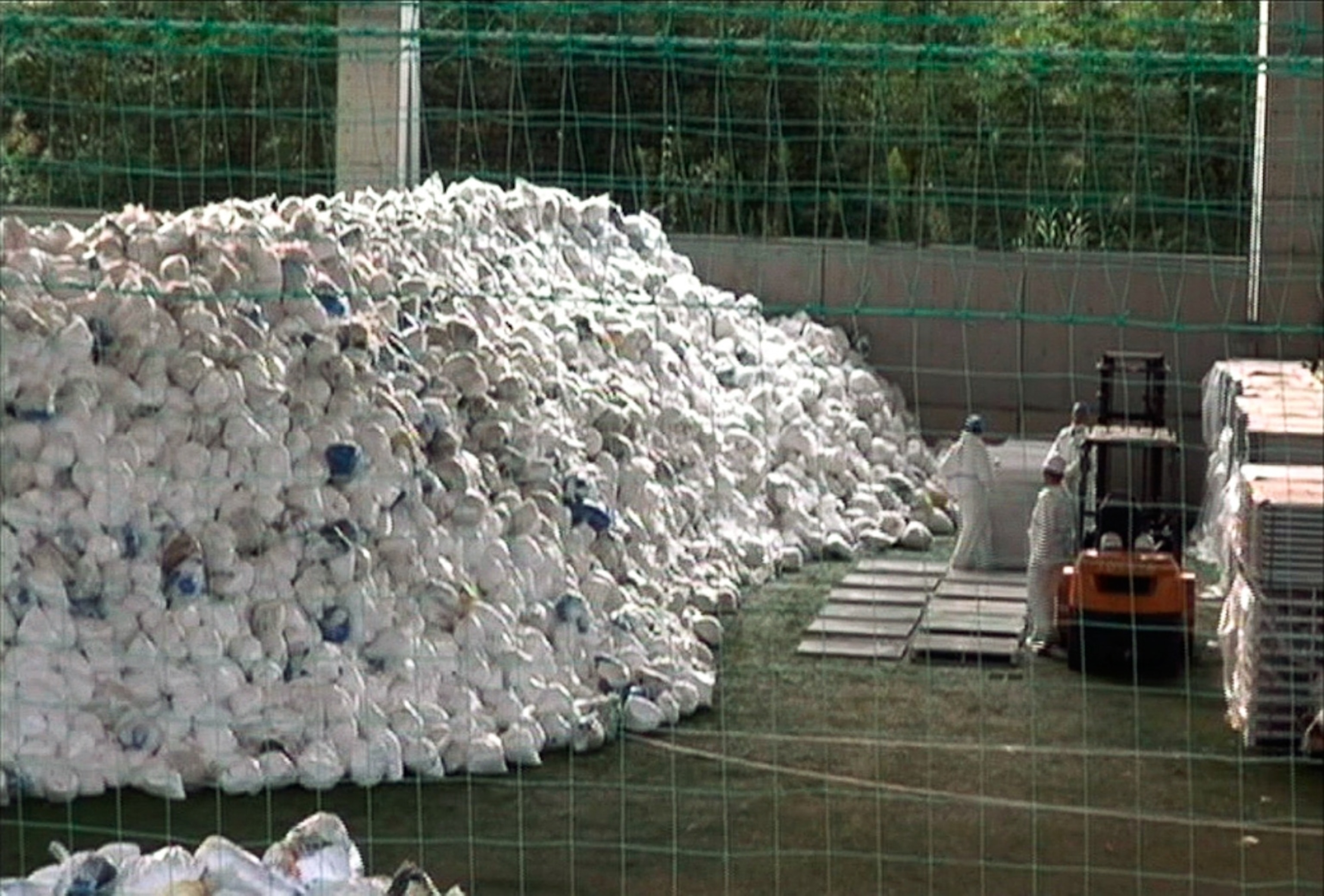 A pile of used radiation protection suits near Fukushima Daiichi