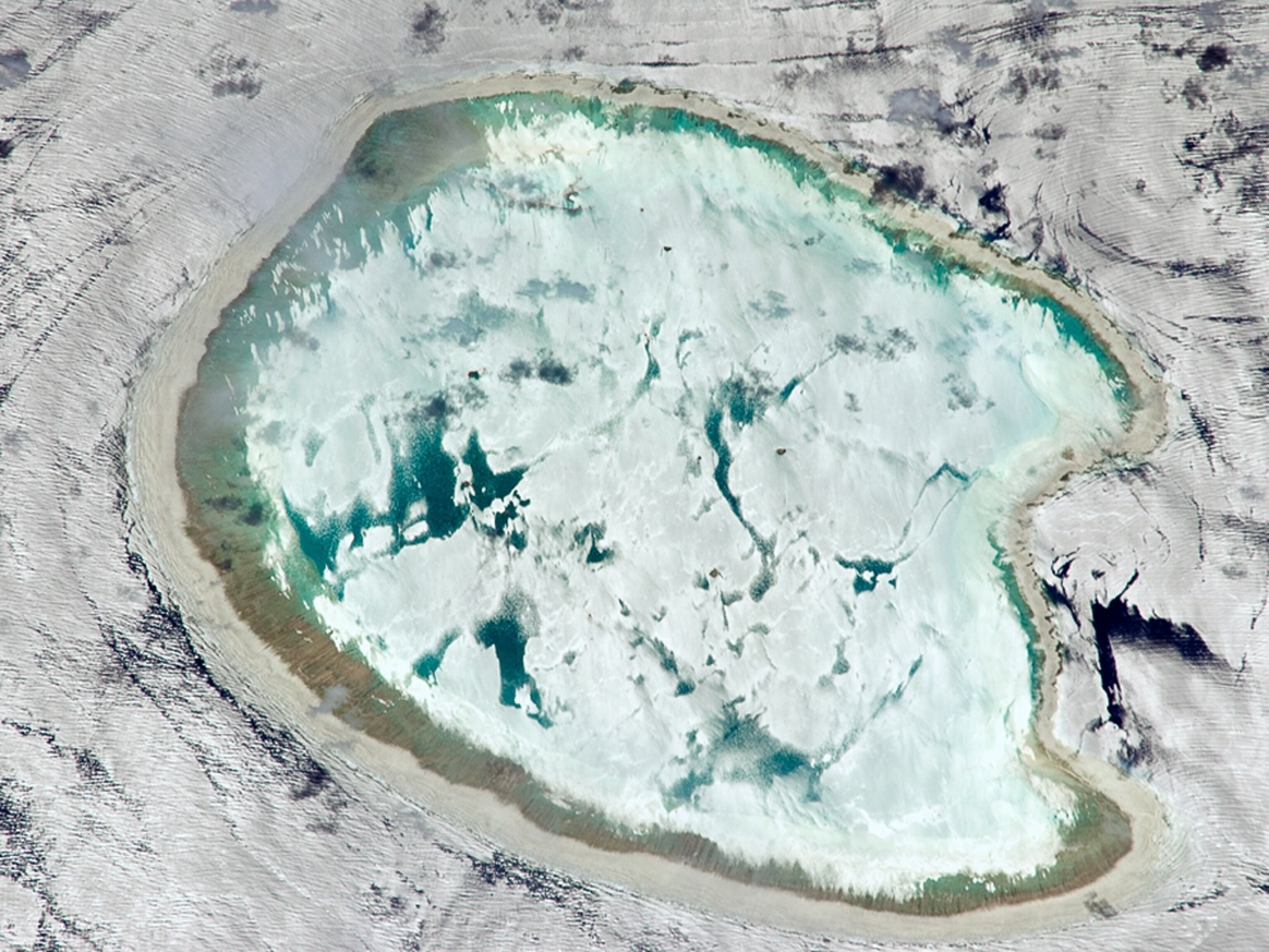 the Bassas da India atoll as seen from the International Space Station.