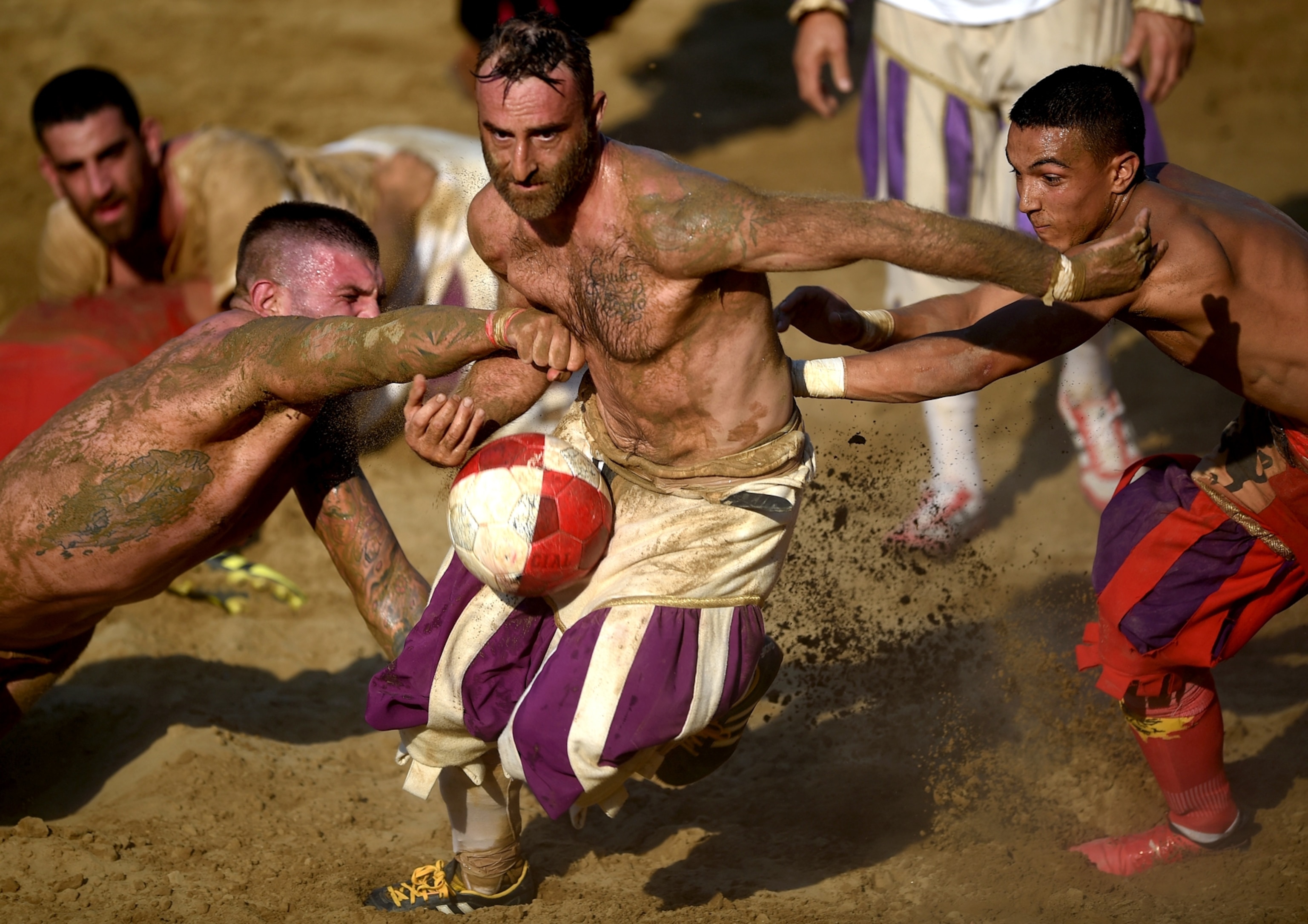 a player during the final match of the Calcio Storico in Florence