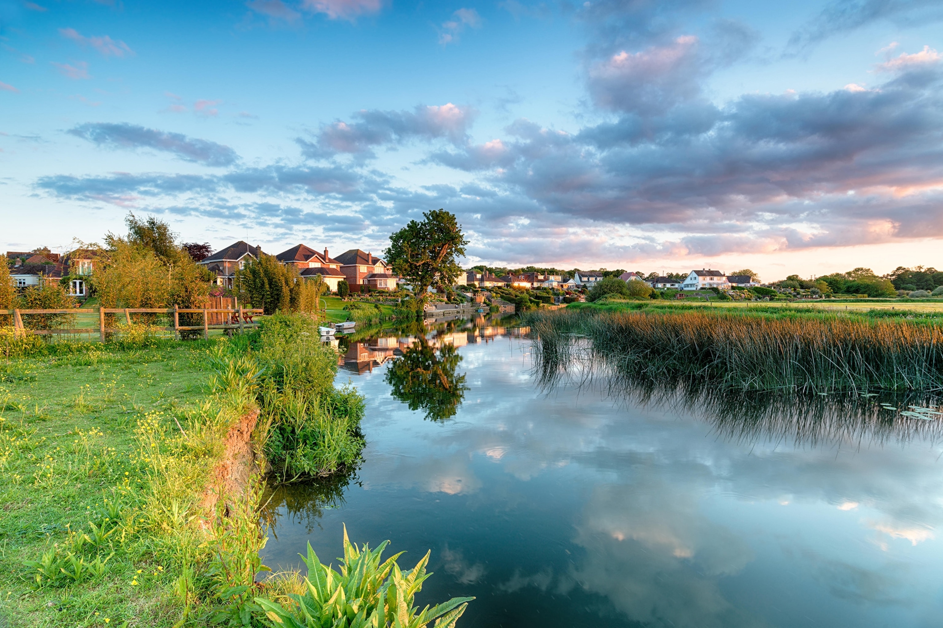 High street with bunting in Wimborne.