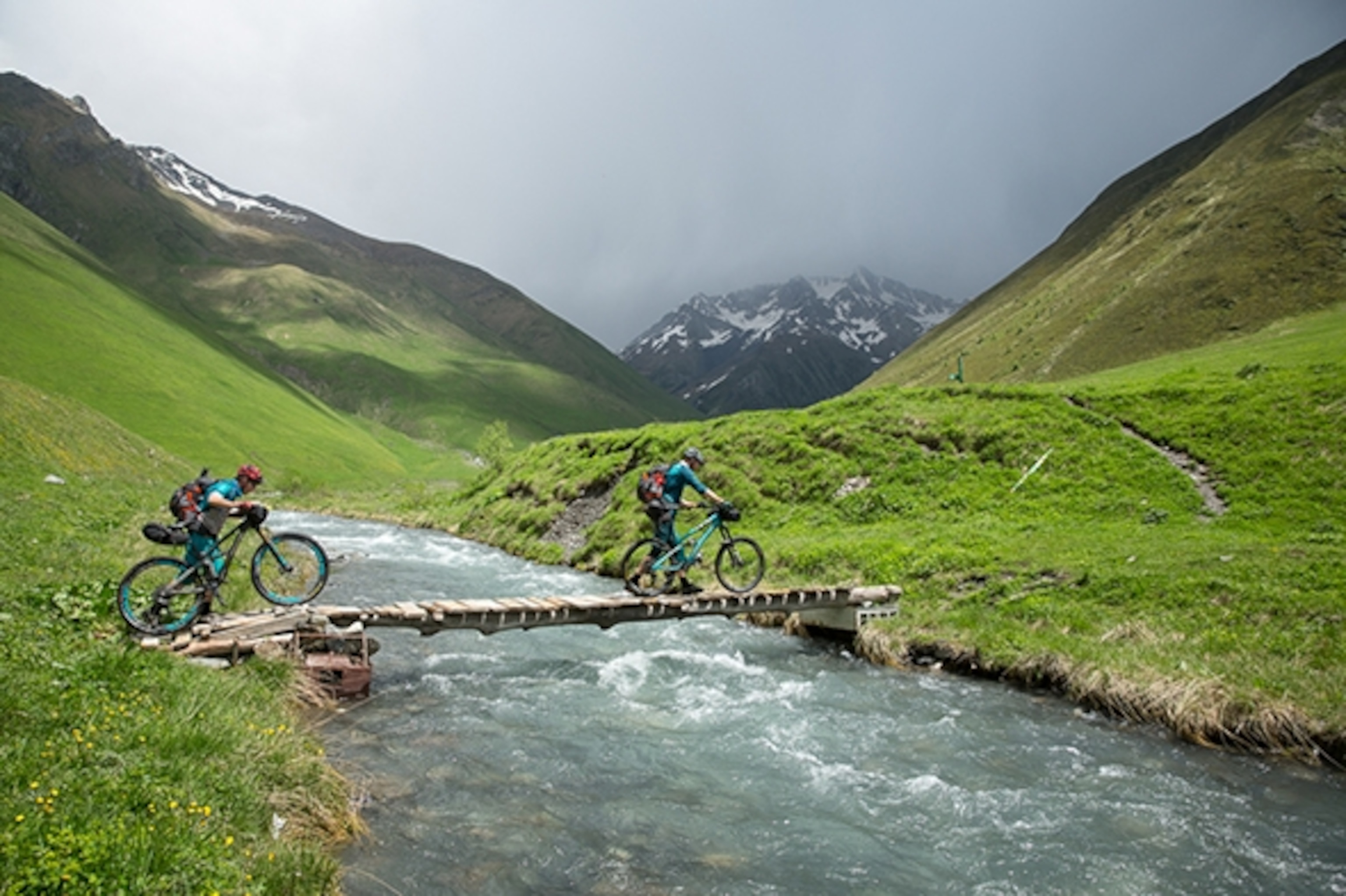 When riding in the backcountry, the best descents and most rewarding moments don’t come easy. We slogged on for hours and hours, but all the suffering was soon forgotten as we found ourselves perched on top of over 100 switchbacks and 4,000 vertical feet of prime single track to descend to the valley floor below; Photograph by Joey Schusler