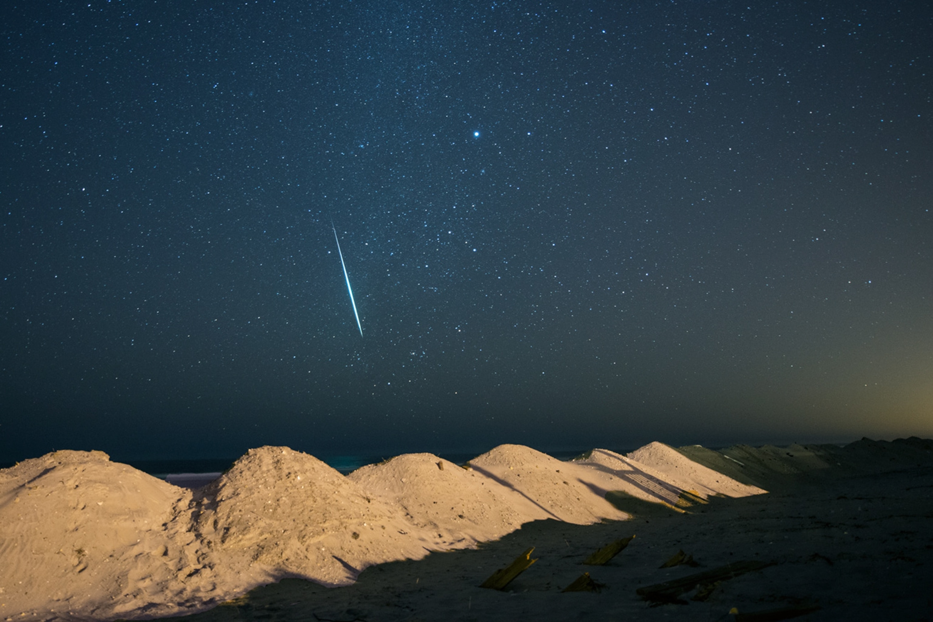 the Geminid shower over a beach, Ocean City, New Jersey
