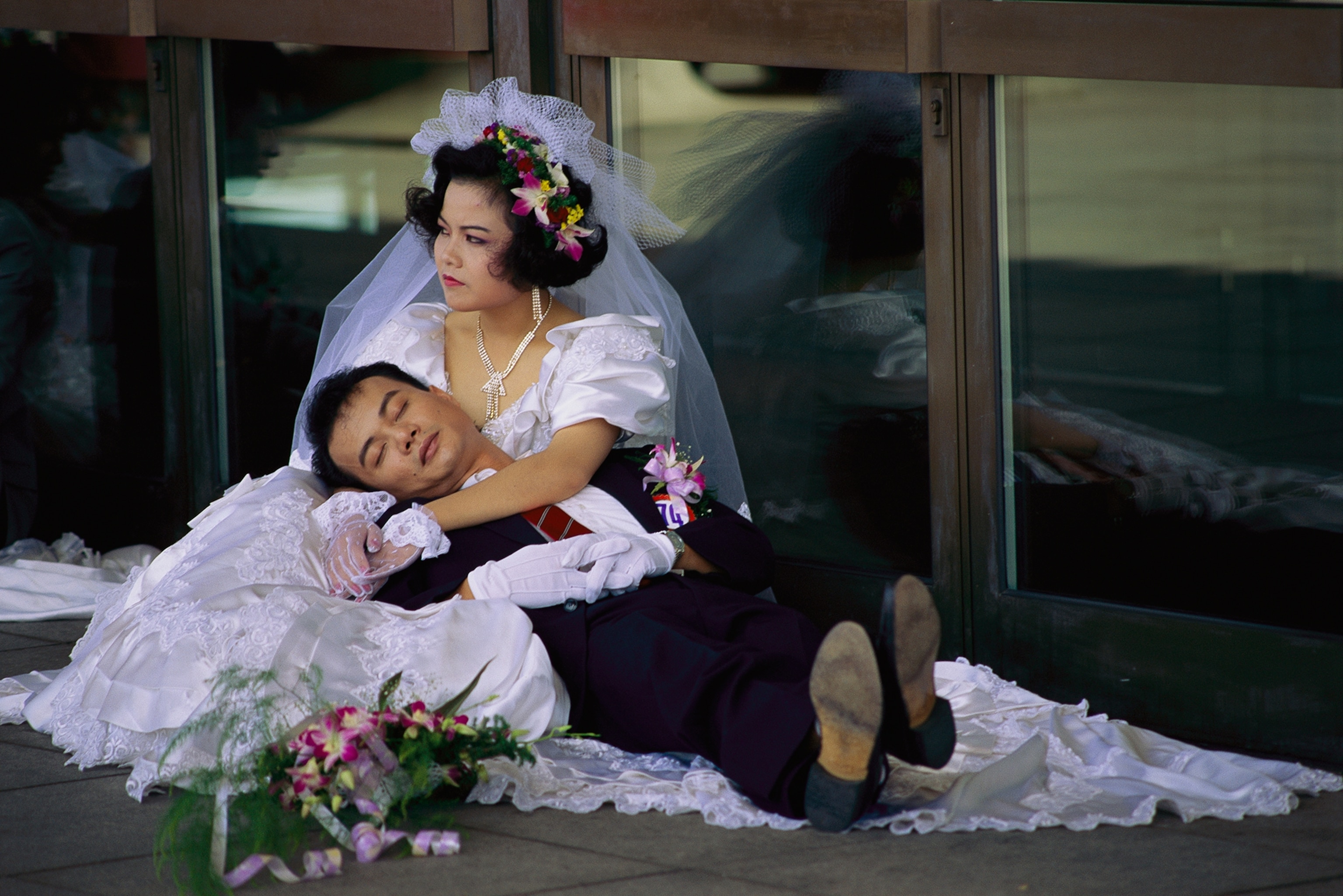 newlyweds resting after wedding ceremony