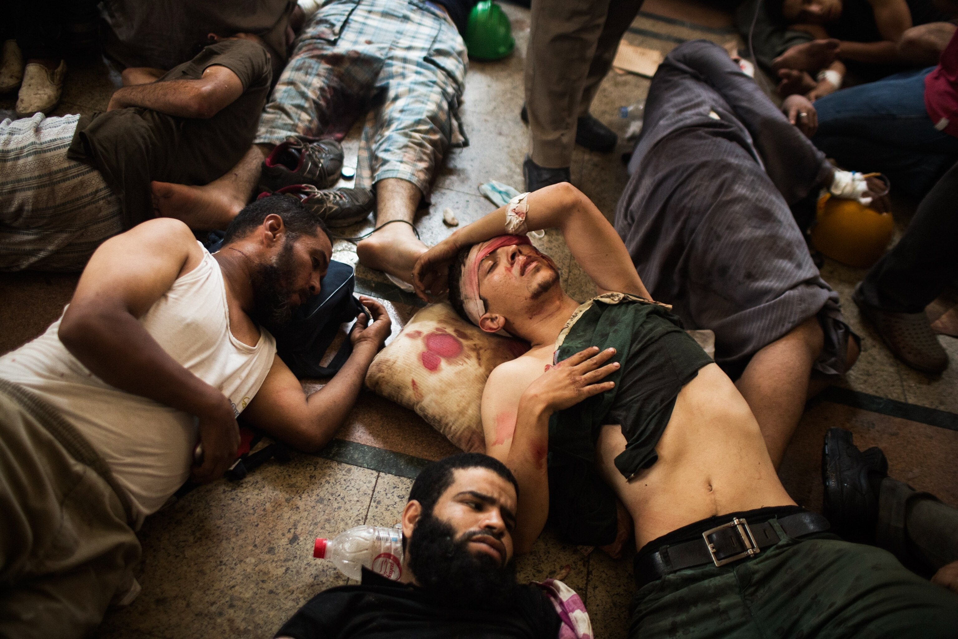 Wounded protesters at a makeshift hospital.