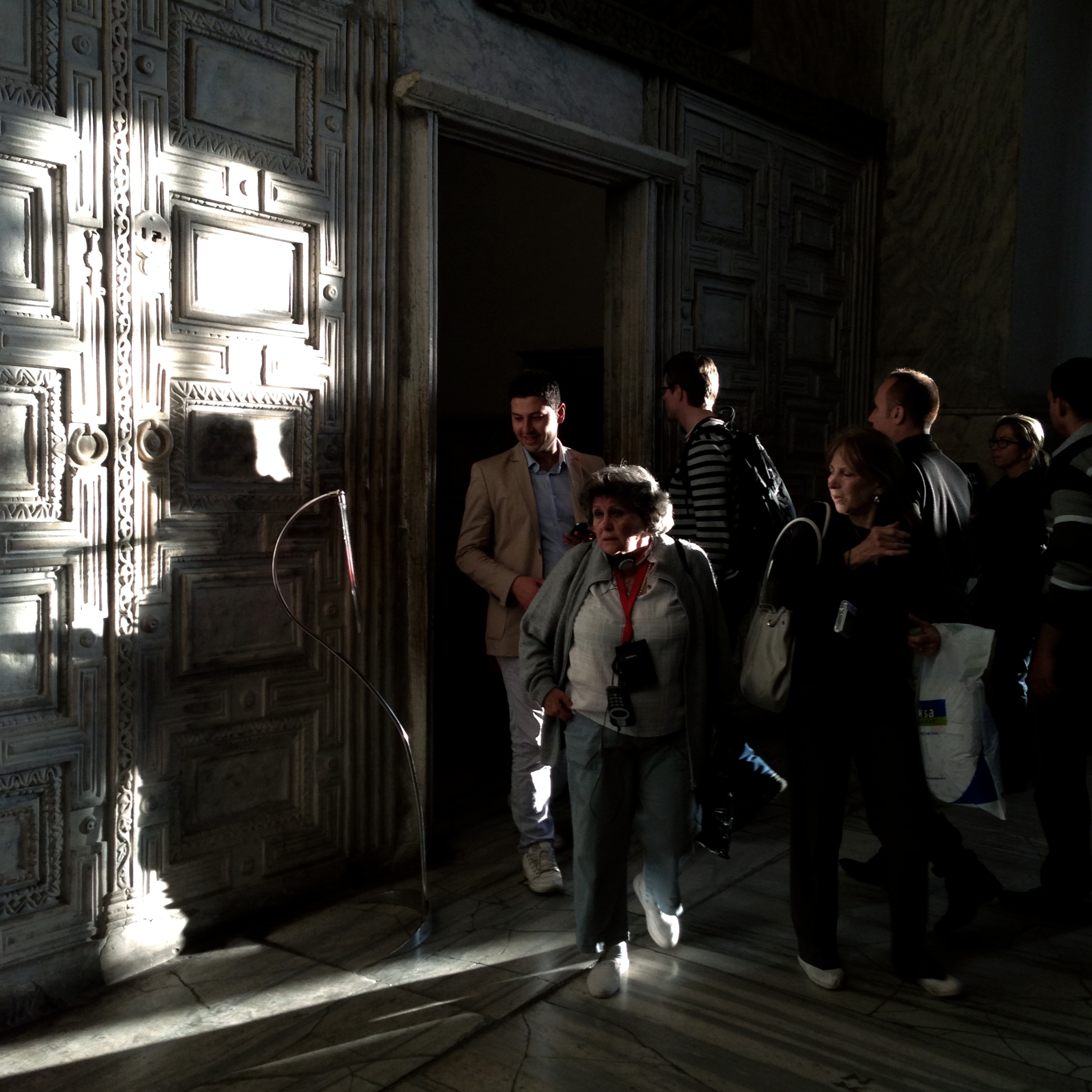 Tourists explore the carvings and murals at the Hagia Sophia Museum. November 2013.