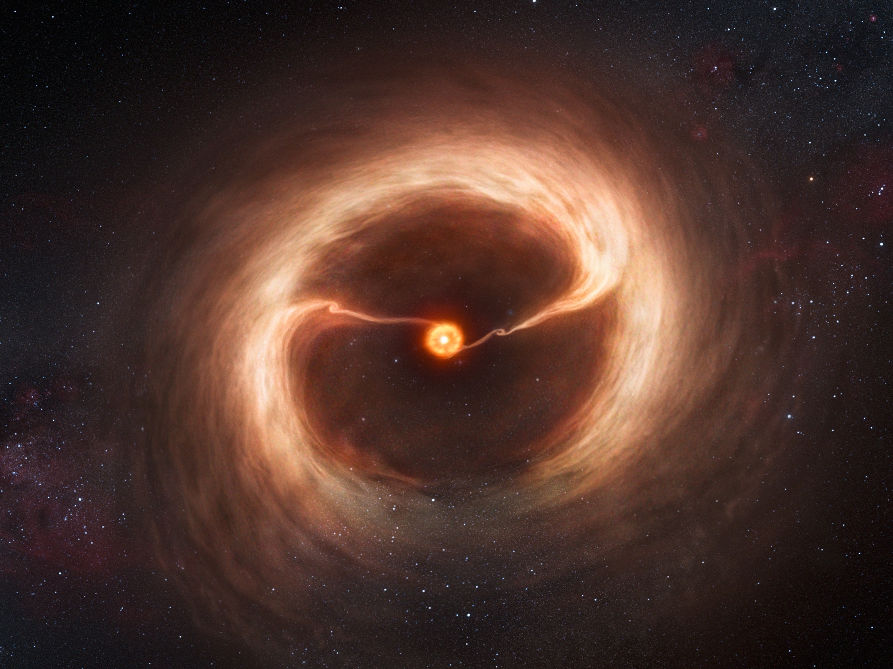 Gas giant picture - a huge planet sucks up gas from around star HD 142527