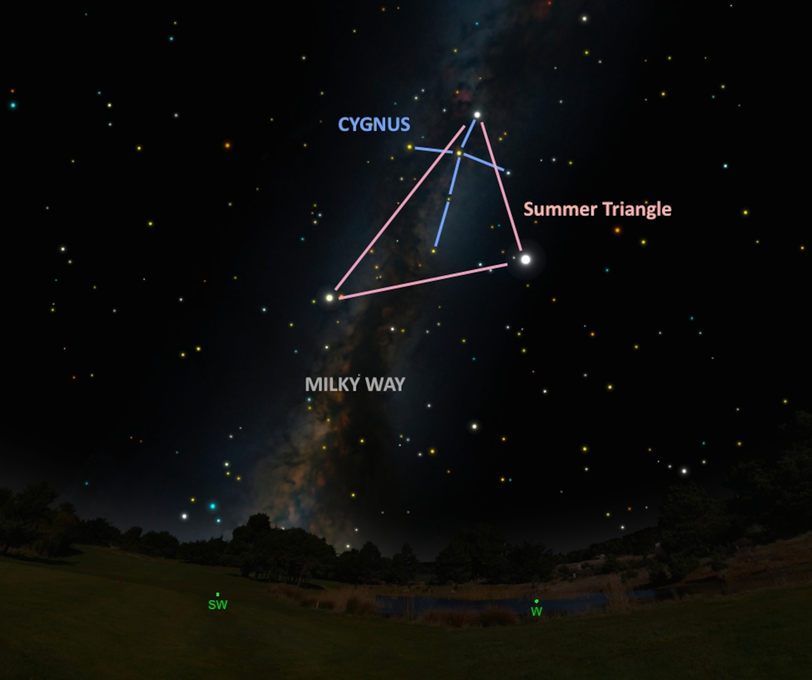 the Milky Way in the Summer Triangle with the constellation Cygnus