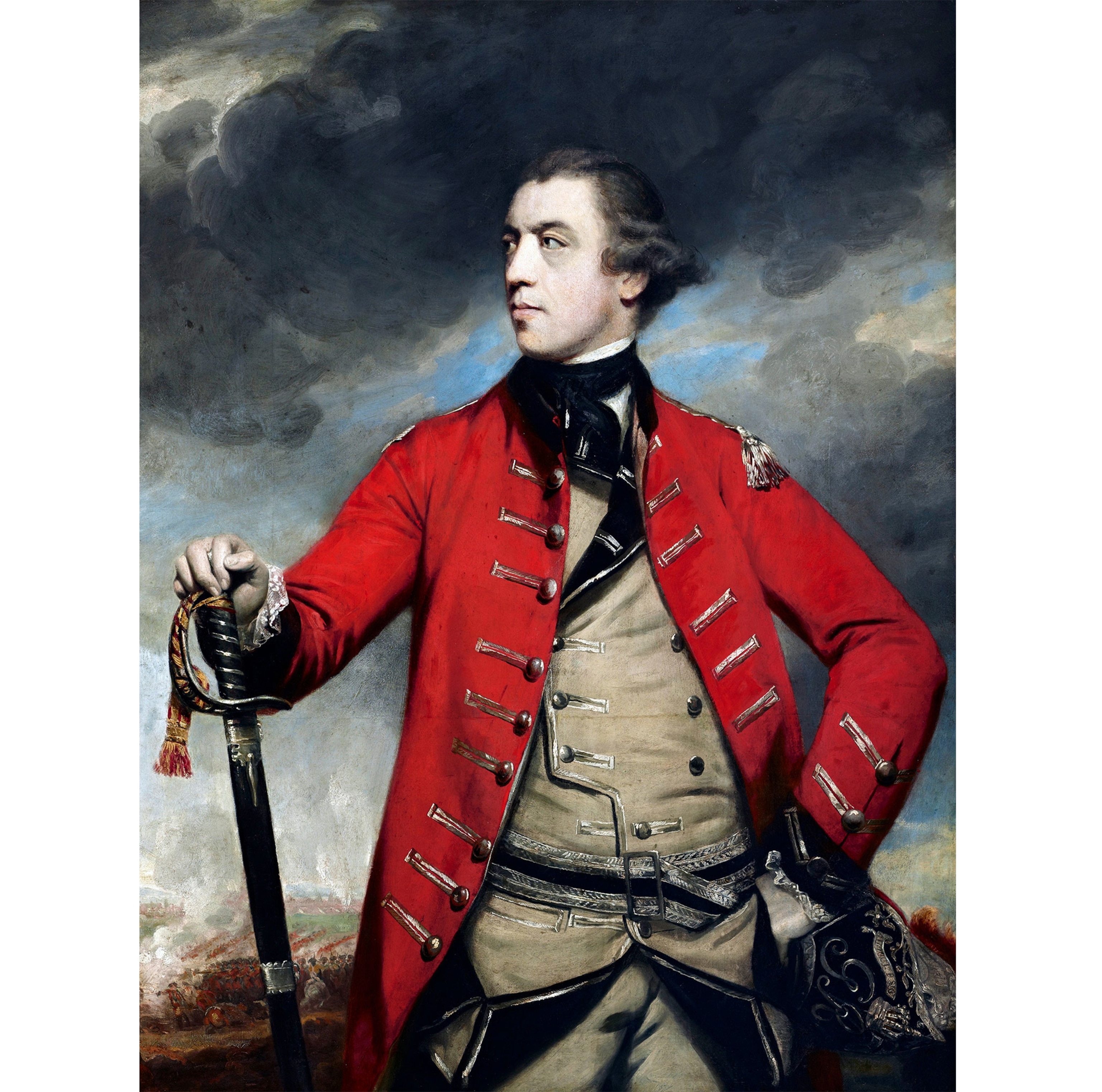 Sir Joshua Reynolds (British, 1723–1792), General John Burgoyne, c. 1766, oil on canvas, 127 × 101.3 cm (50 × 39.9 in), Frick Collection, New York.