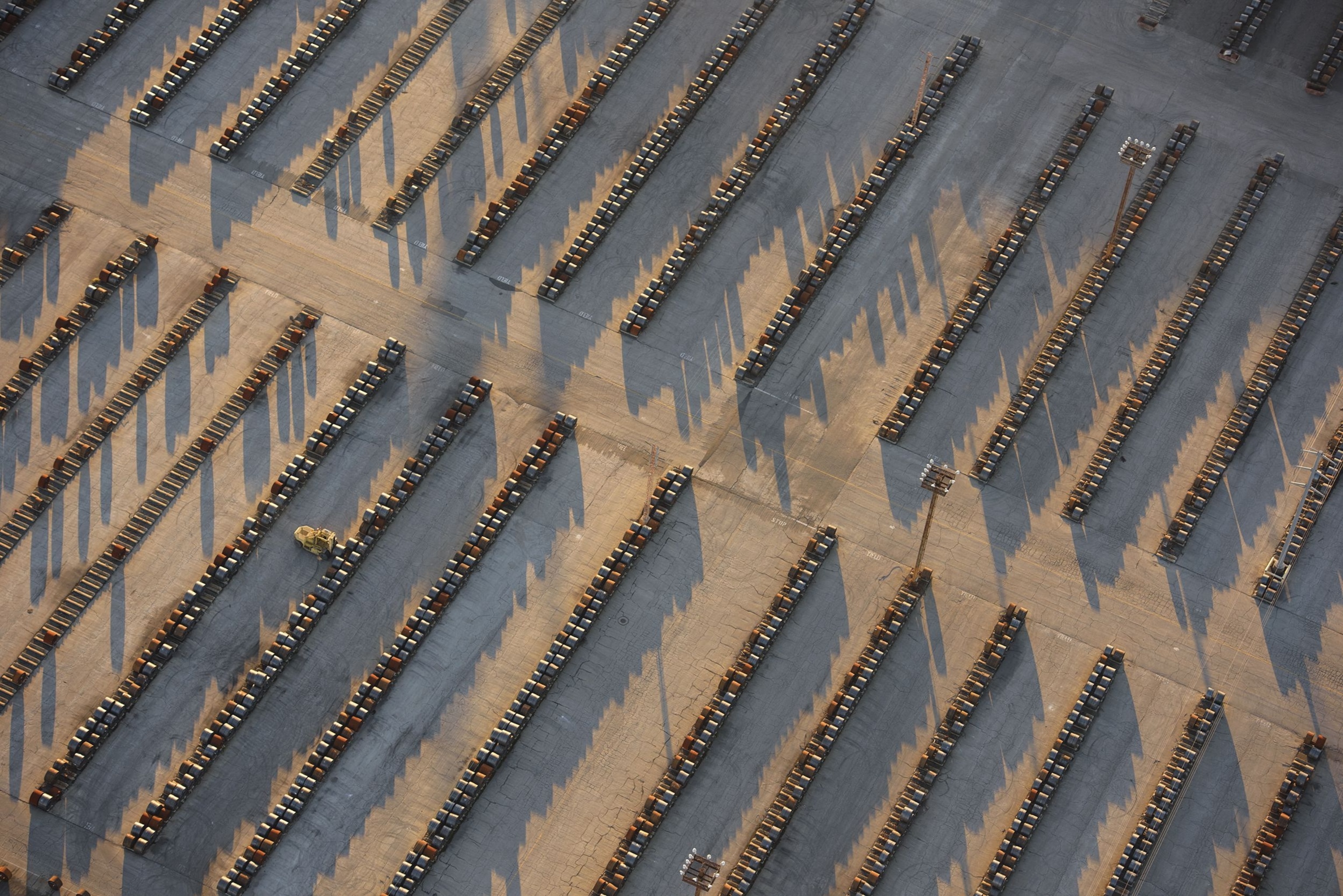 Aerial picture of rows of oil pipe