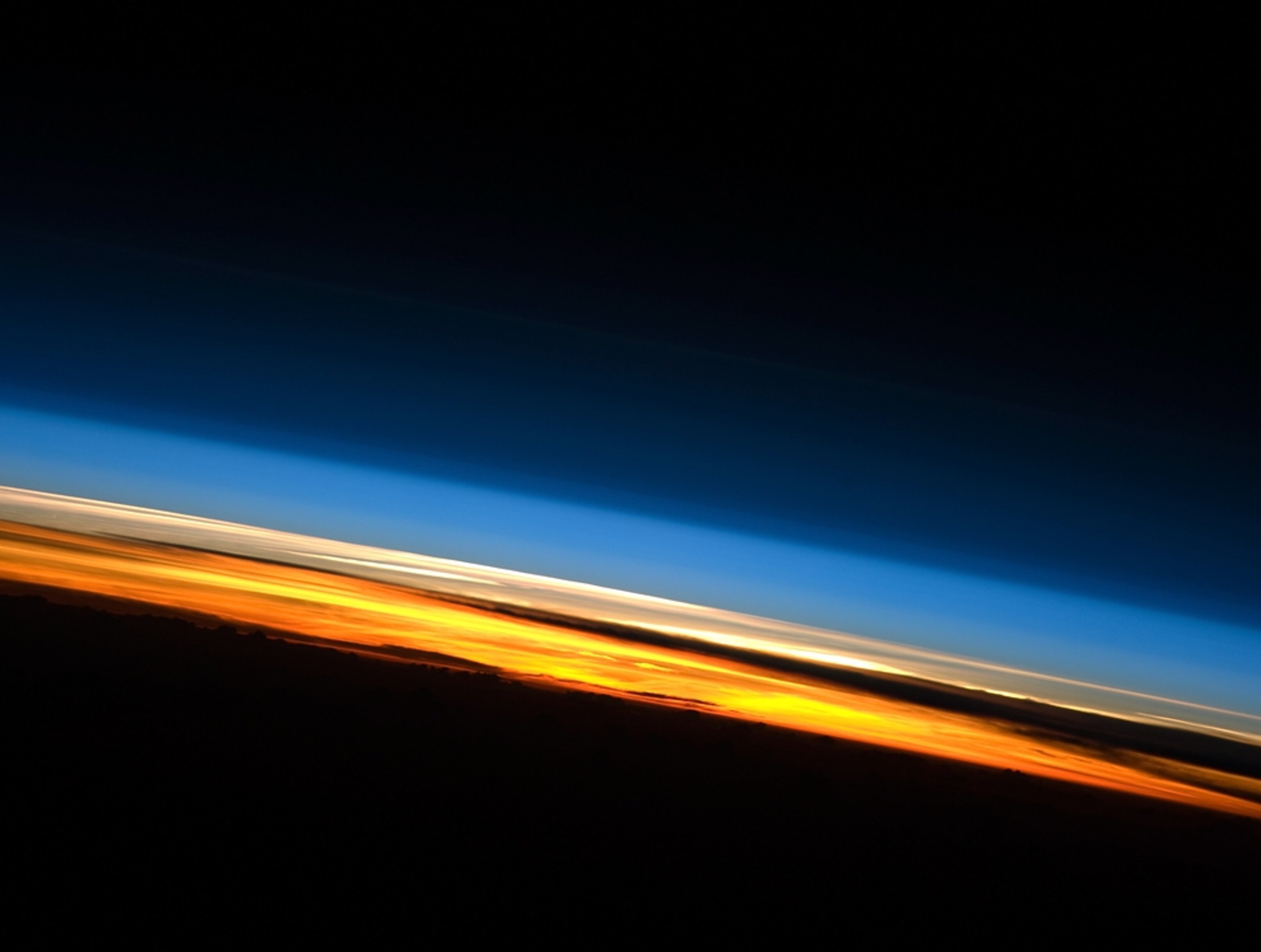 Layers of Earth's atmosphere, shown in a side view from space.