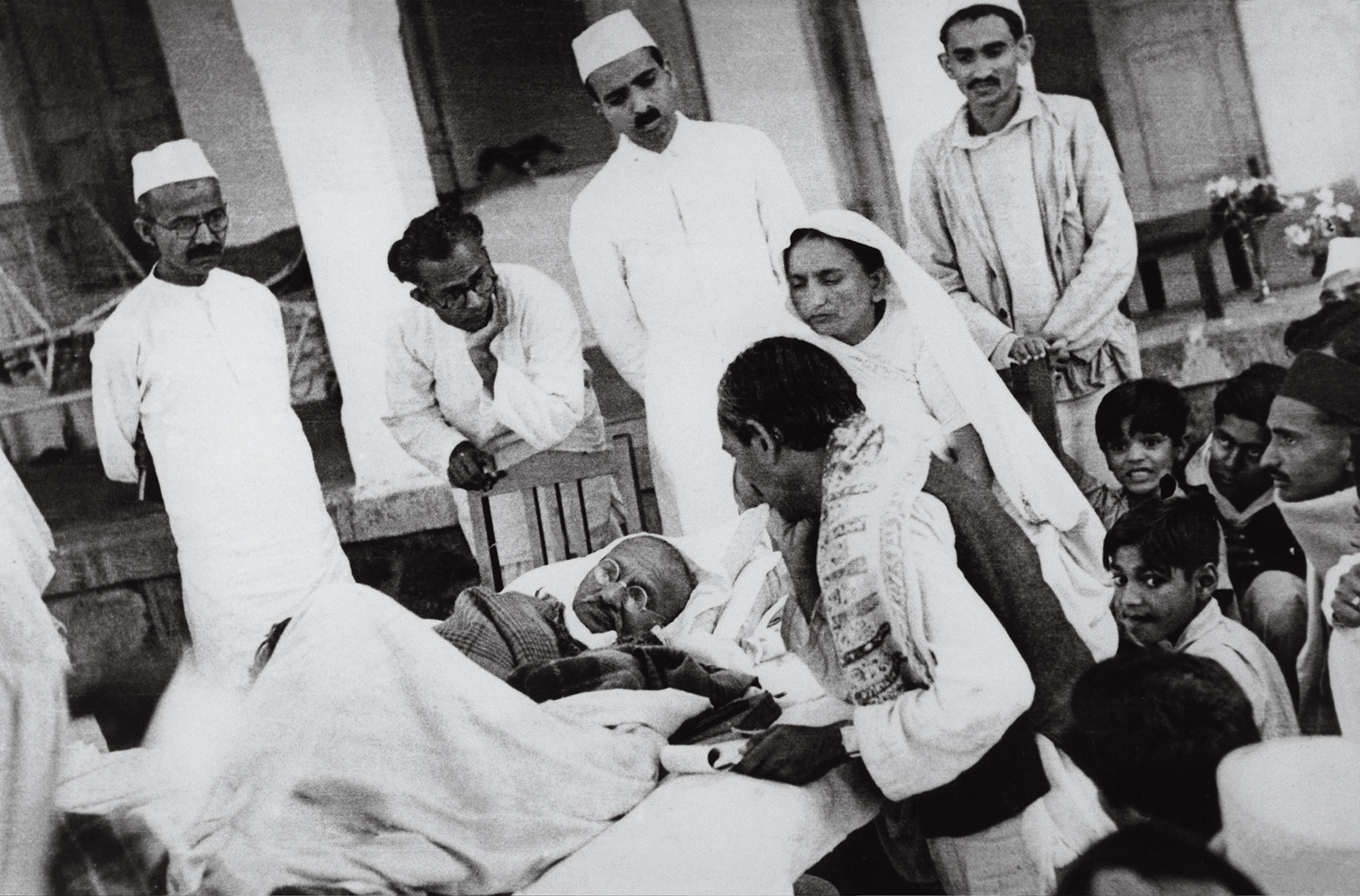 Gandhi lies in bed to conserve his energy during a 1939 hunger strike.