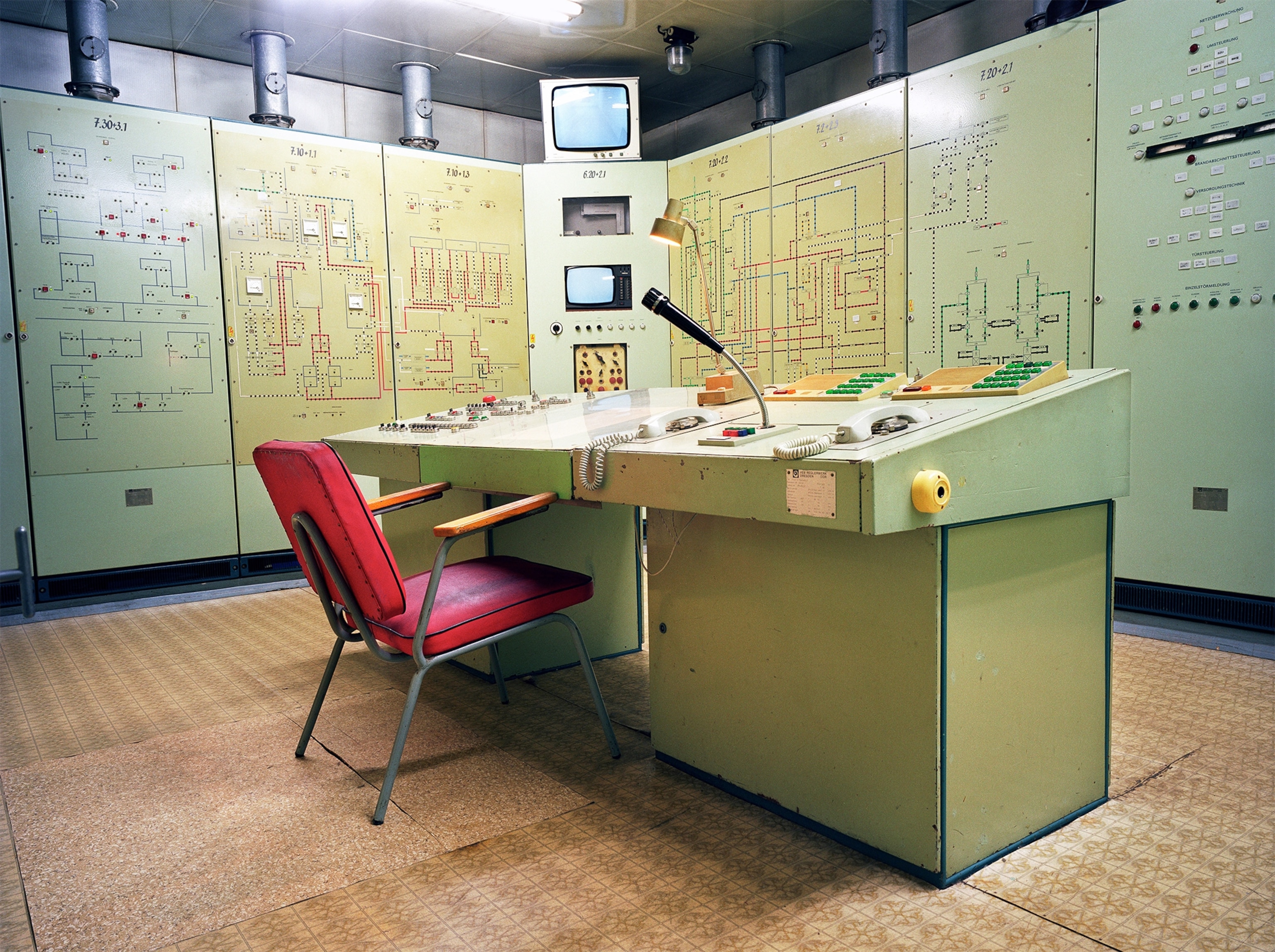 a control desk in an NVA (East German Peoples Army) bunker built during the cold war.