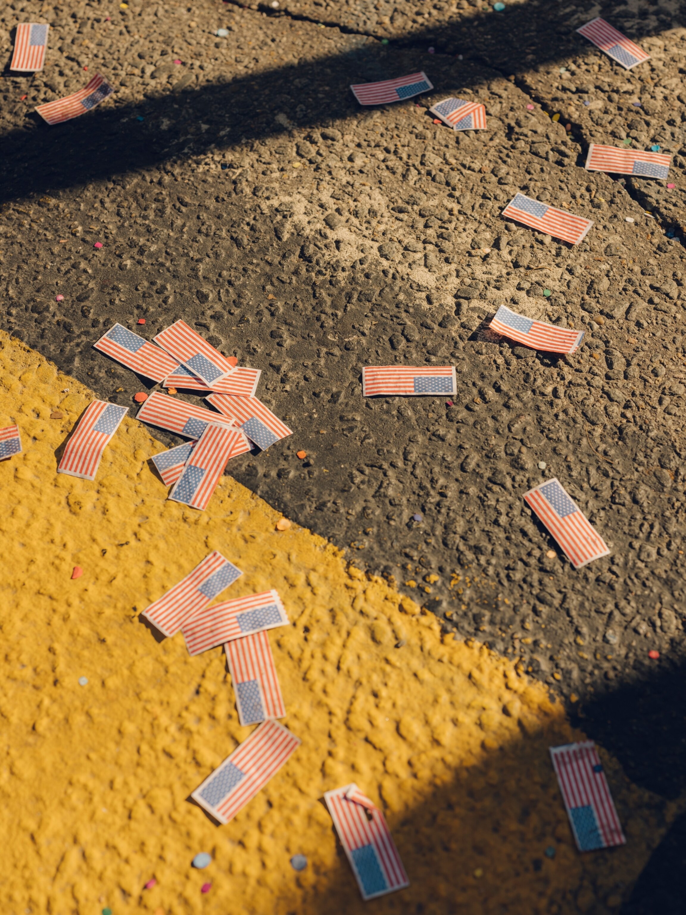 American flags littered on the ground