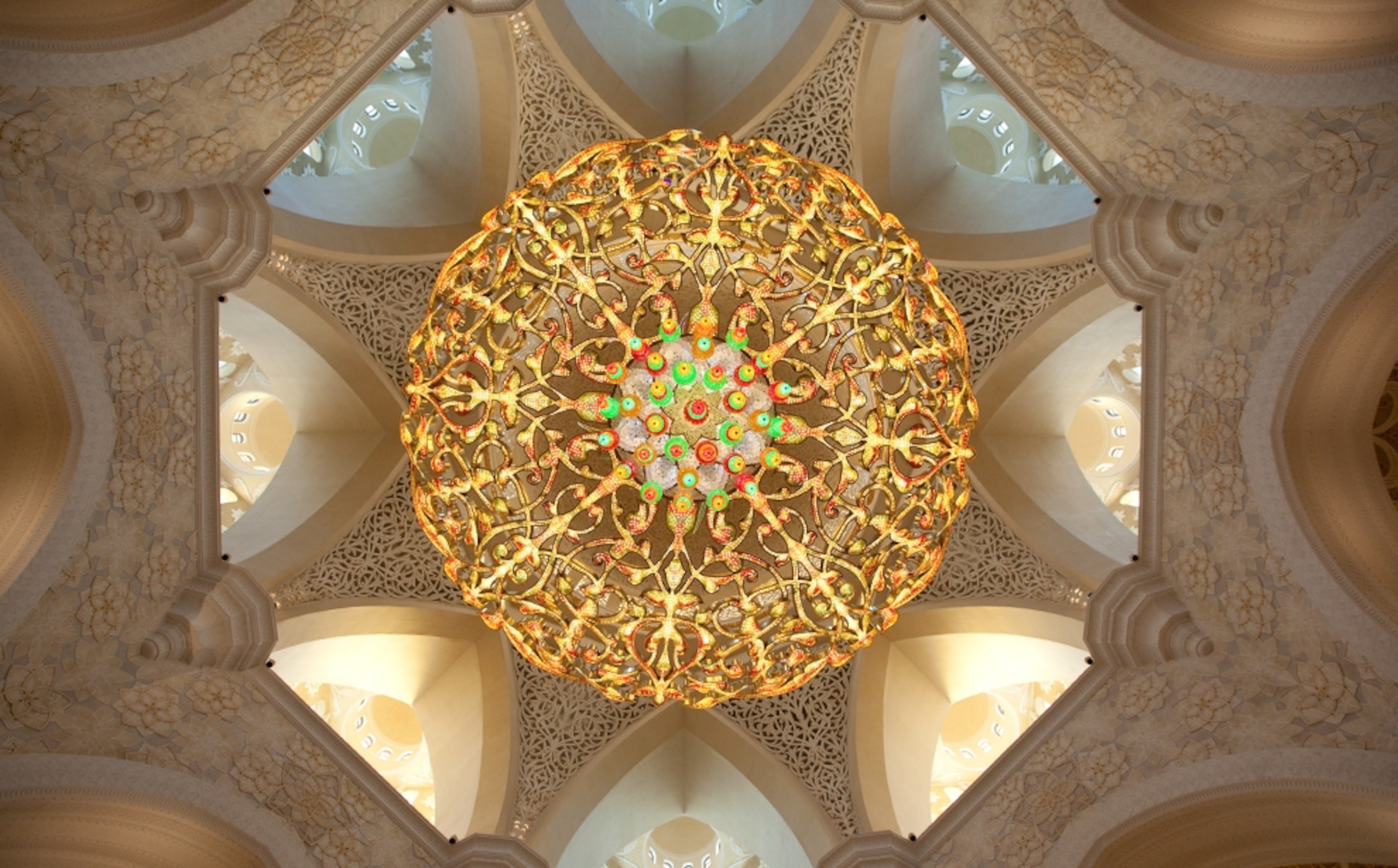 View of chandelier at the Sheikh Zayed Mosque in Abu Dhabi