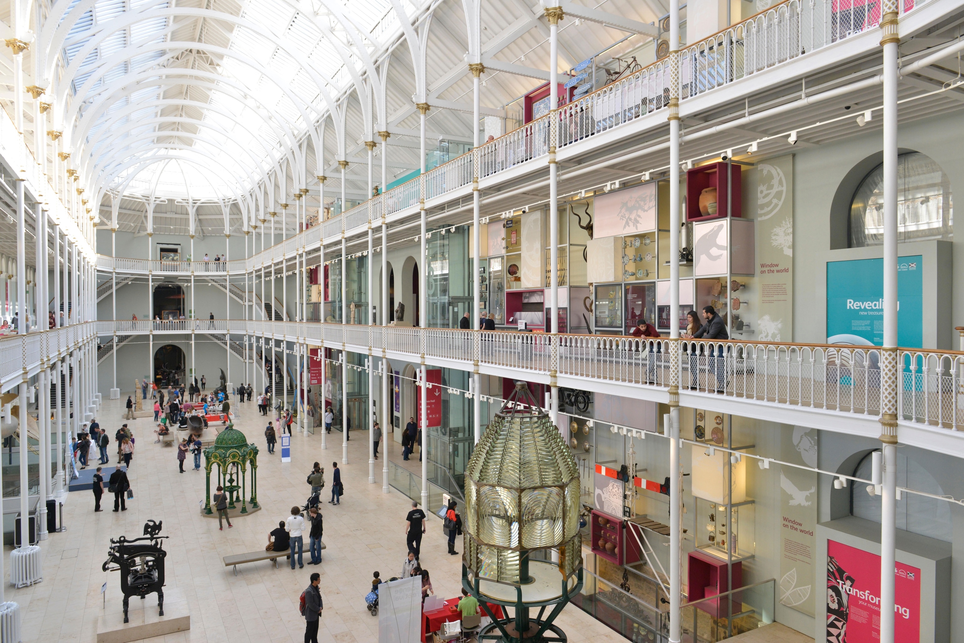 interior of museum, white and with glass roof