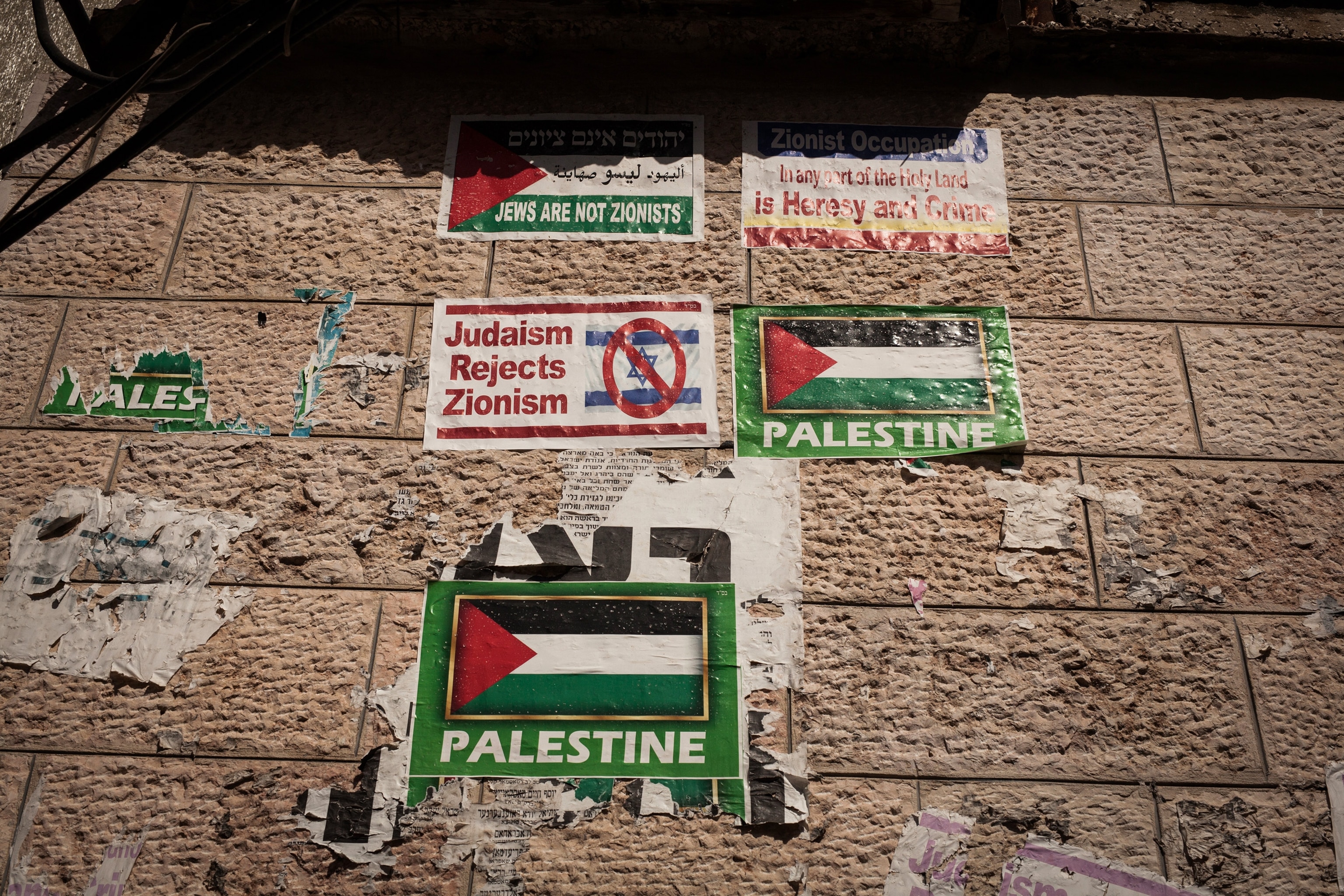 Pro-Palestinian and anti-Zionism signs in Jerusalem, Israel