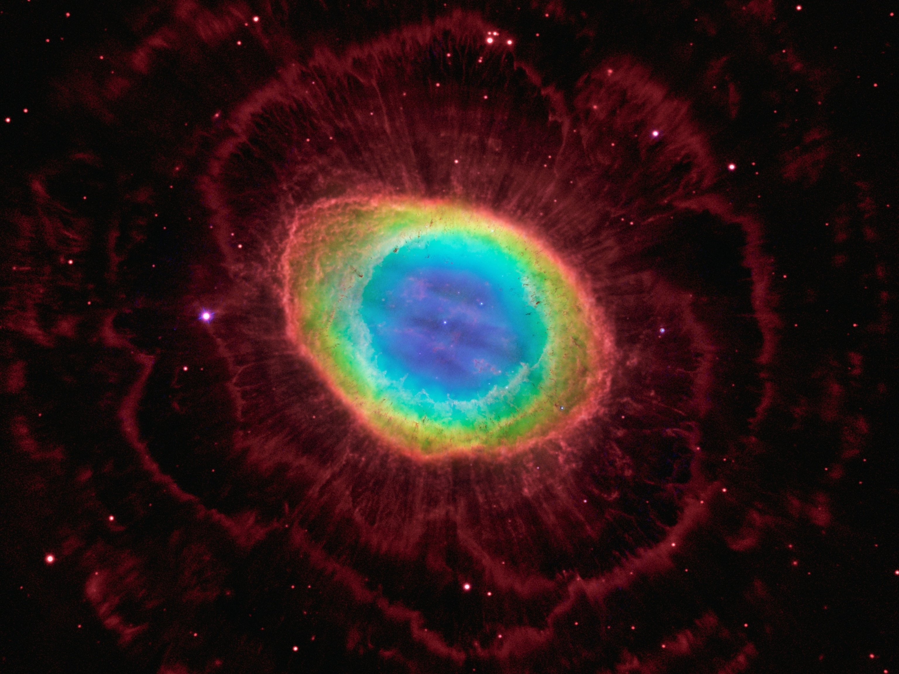 Week in Space - Composite picture of the Ring Nebula, compiled by the Hubble Space Telescope and the Large Binocular Telescope