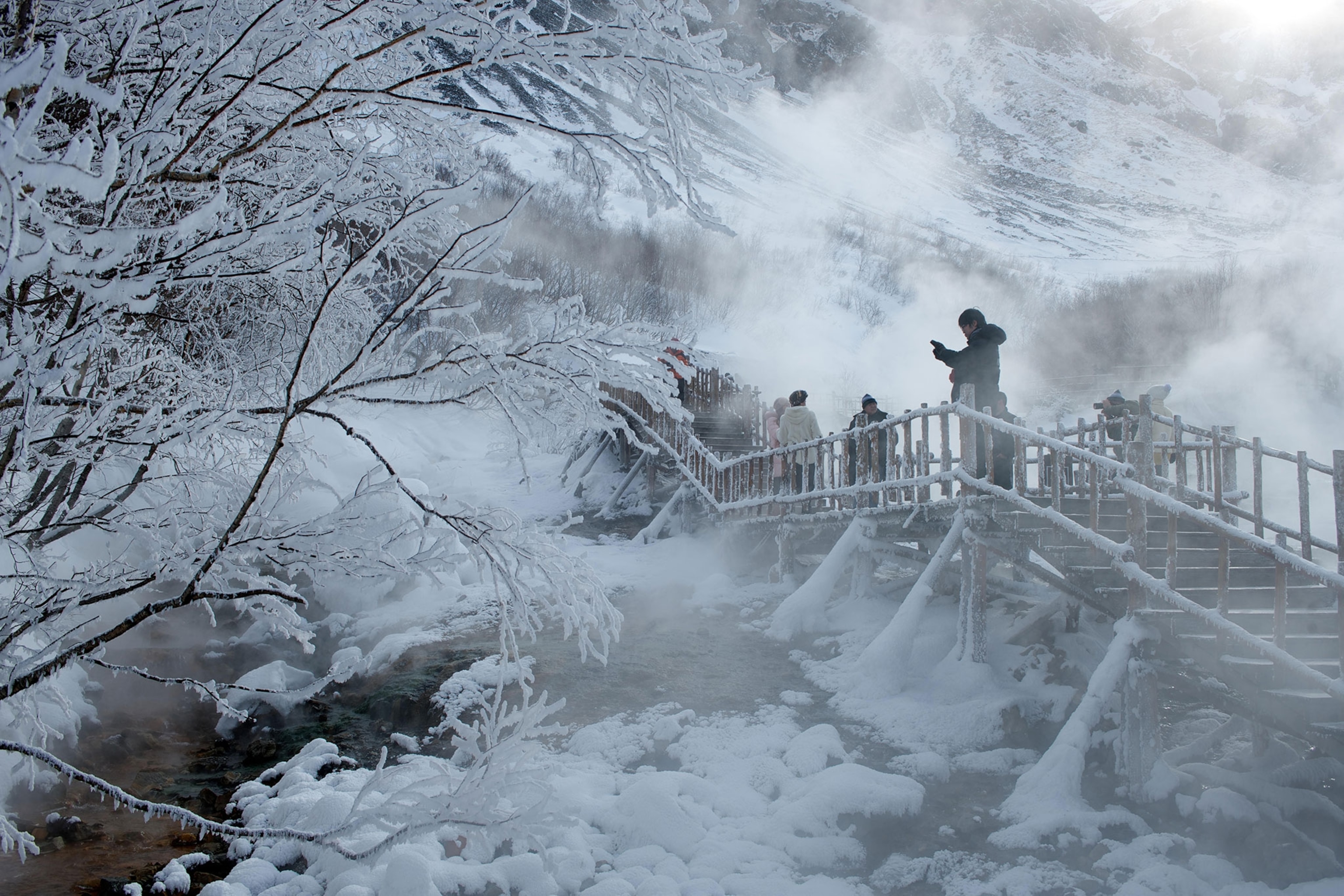 tourists on Mount Baekdusan, Korea
