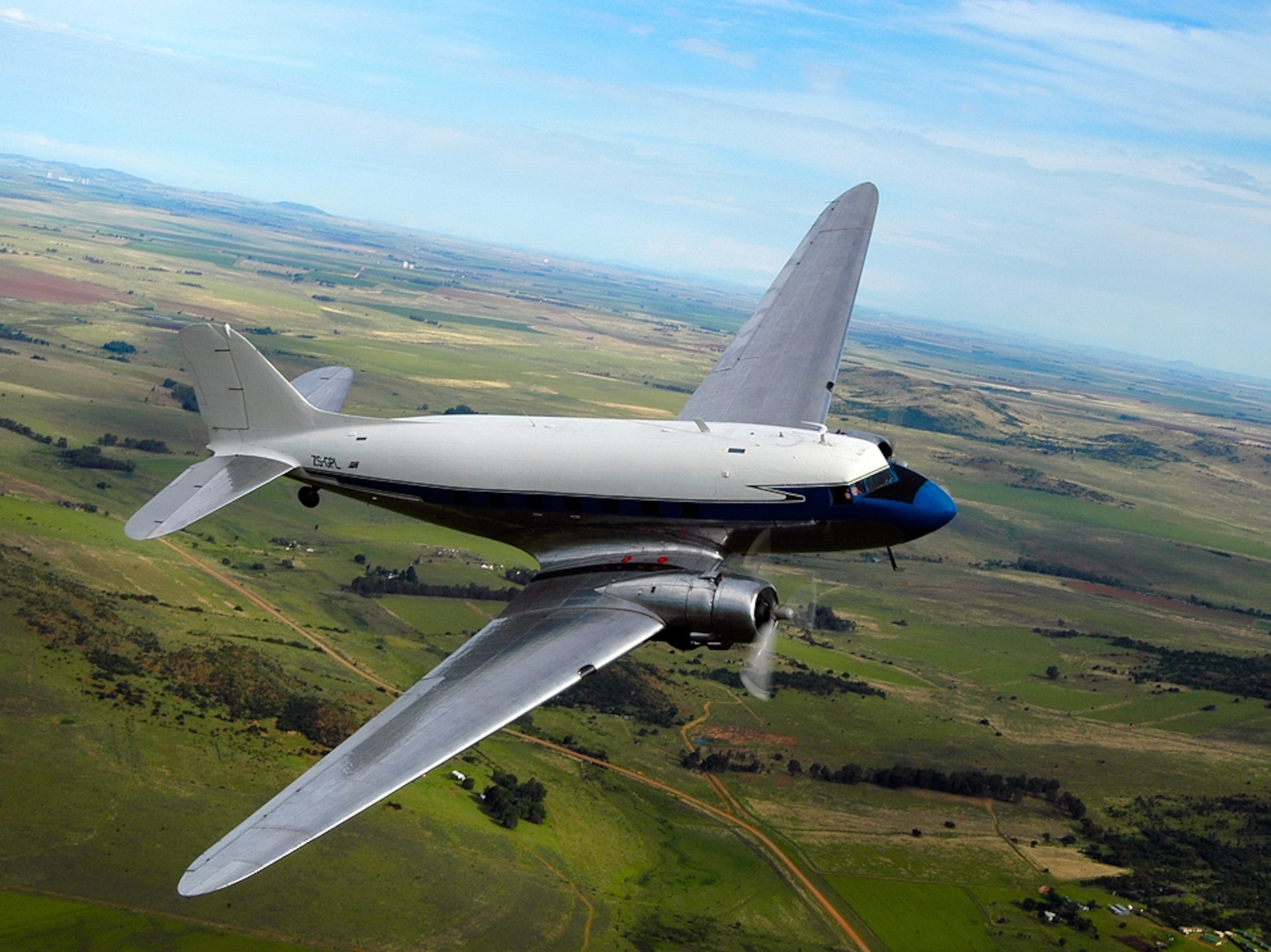 Airplane flying over Africa