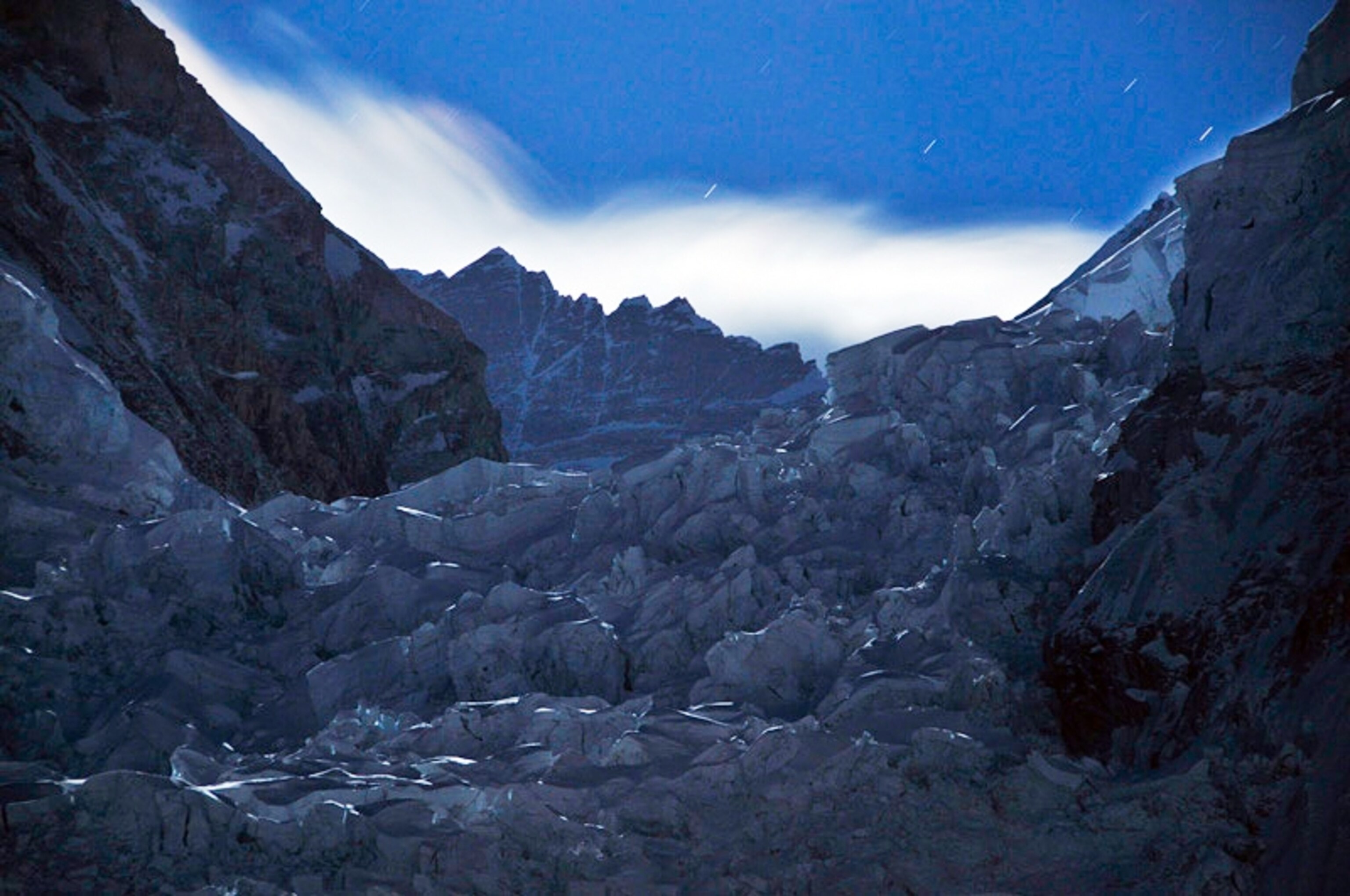 summits of Lhotse Khumbu Icefall full moon Khumbu Basecamp