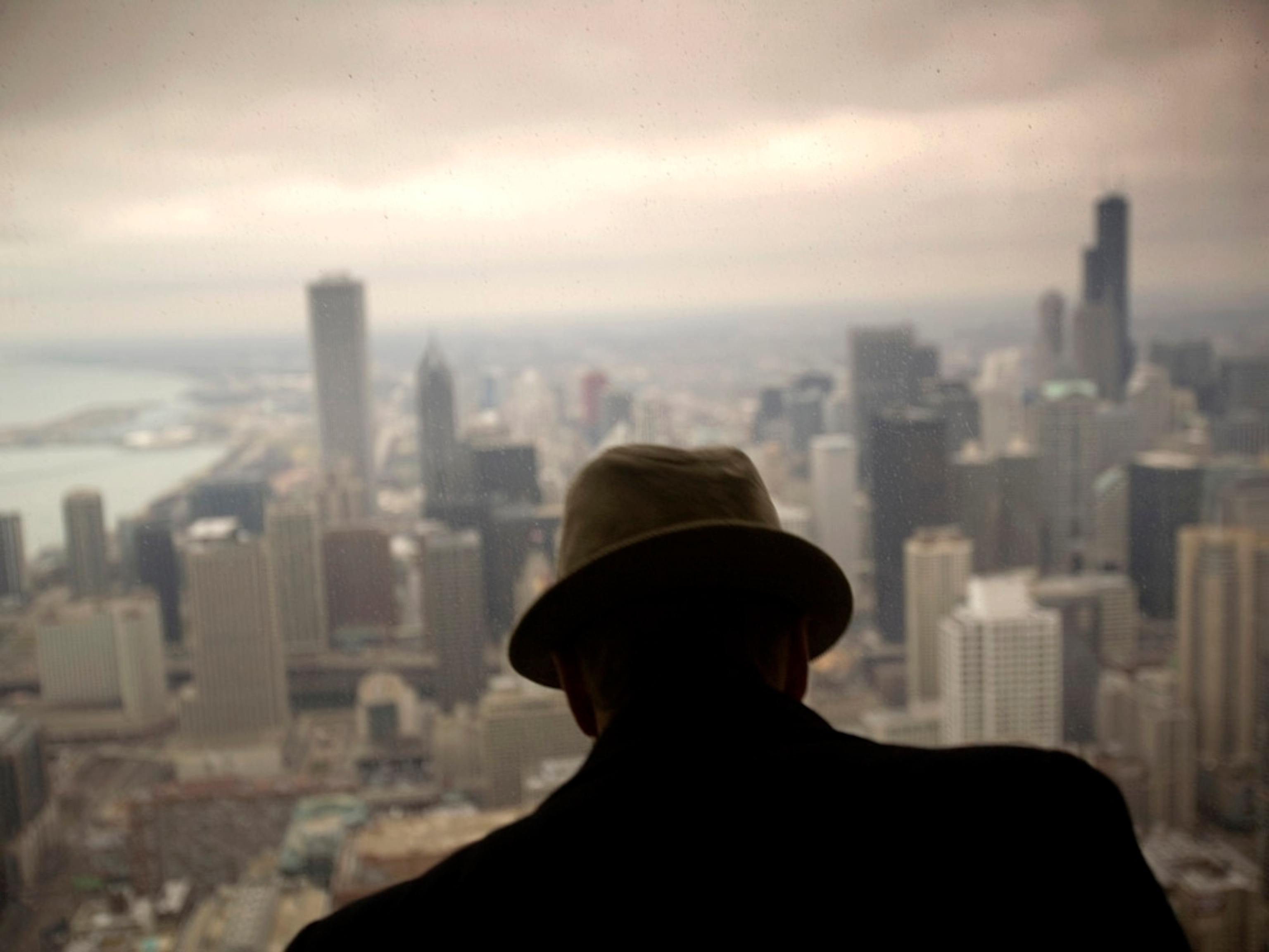 Silhouette against Chicago skyline