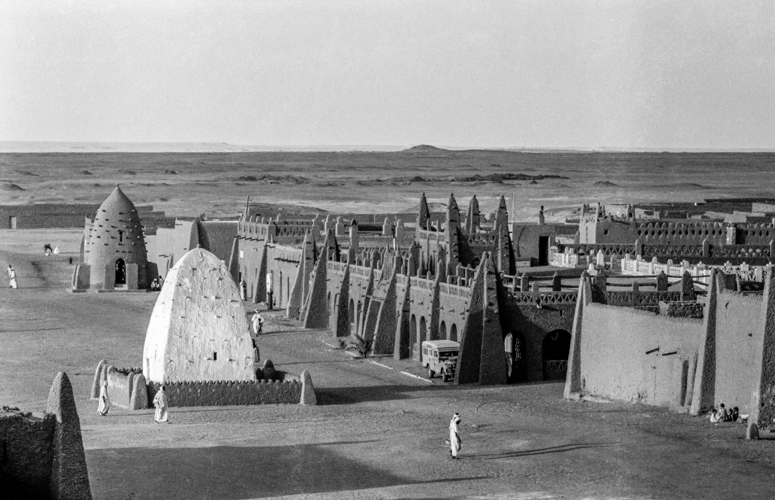 A wide view of a landscape with a mosque