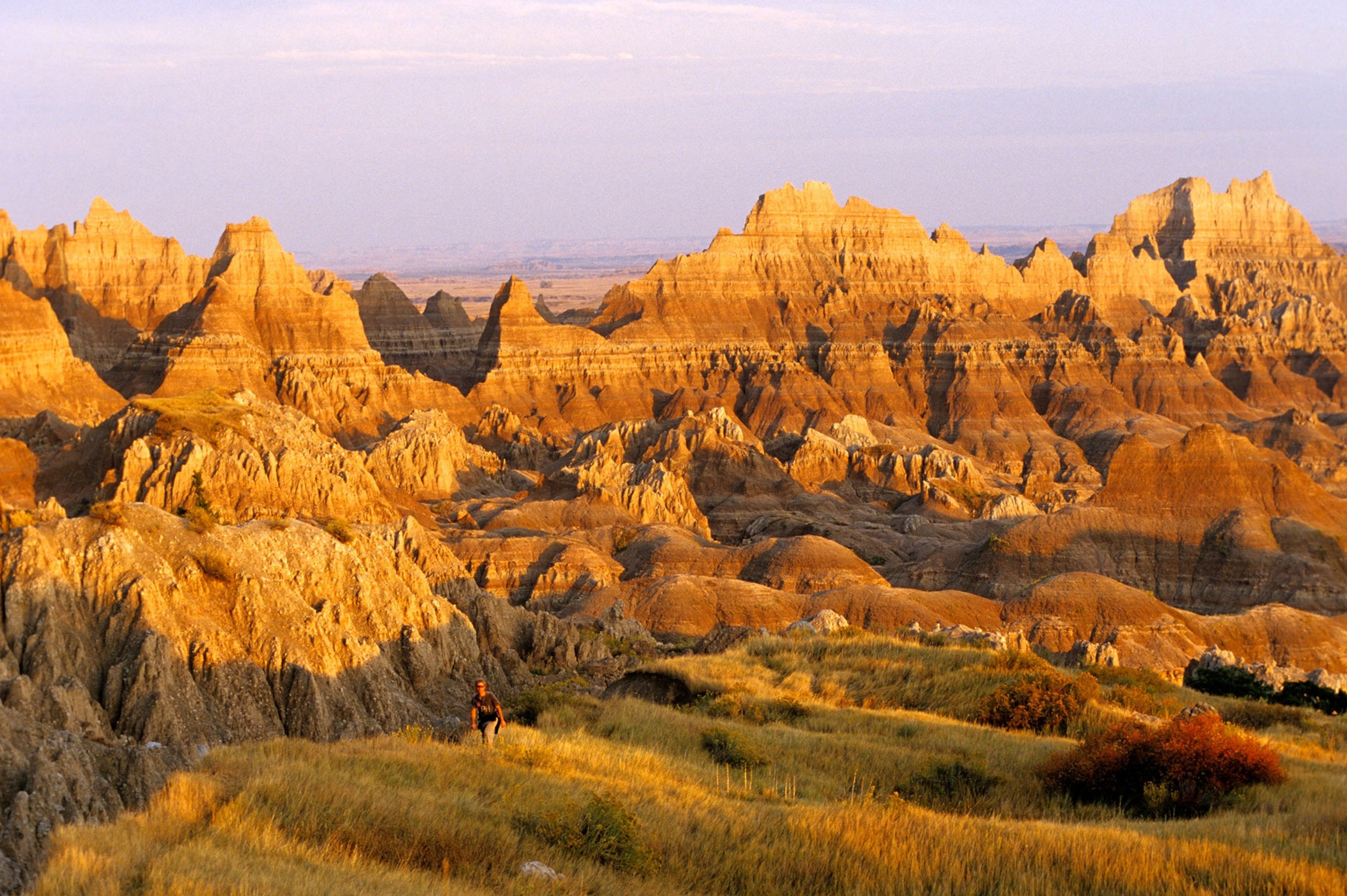 a hiker in the Badlands of South Dakota