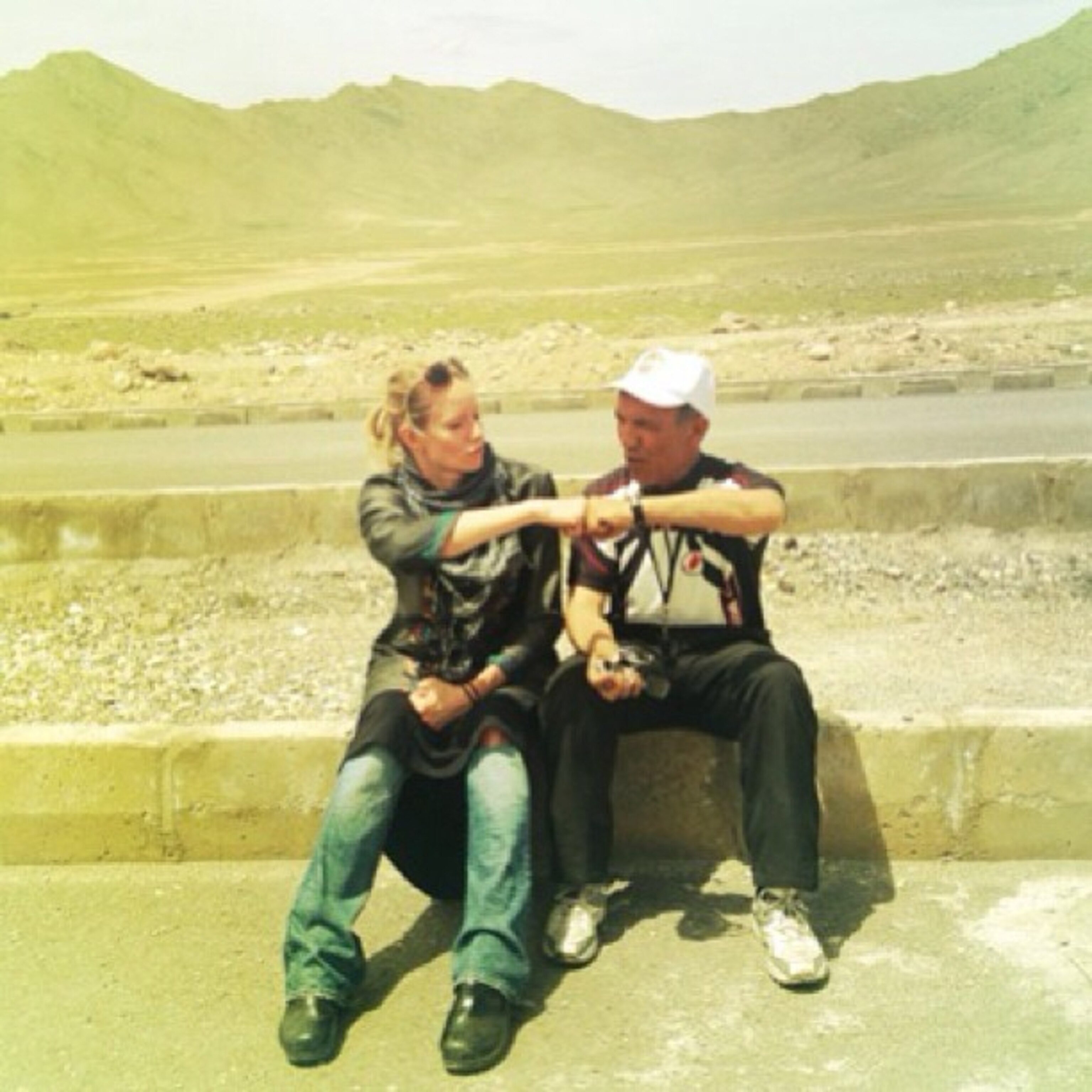 Shannon Galpin in Afghanistan, fist bumping
