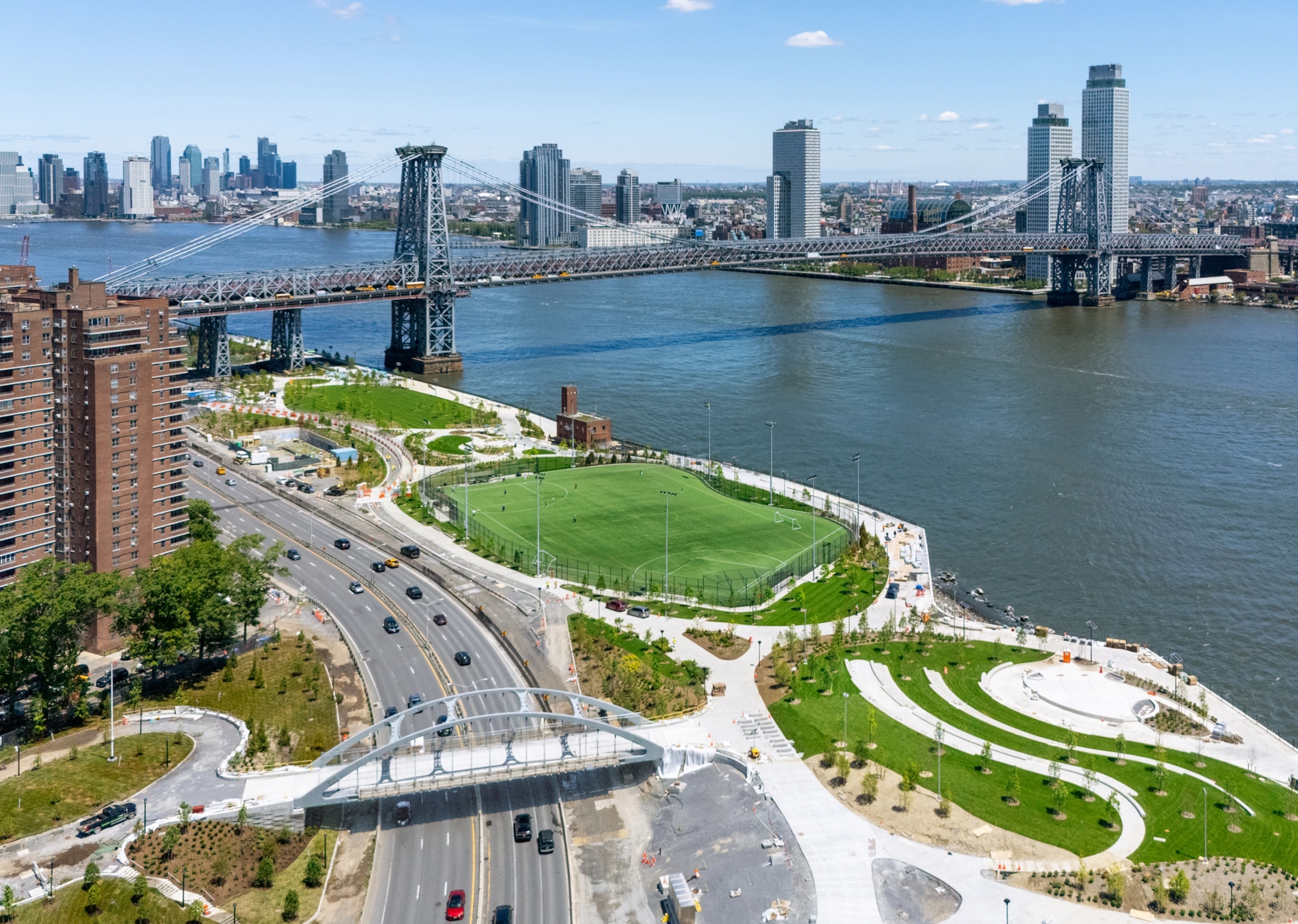 Green zone from above showing the system of lawns and passes along river bank.