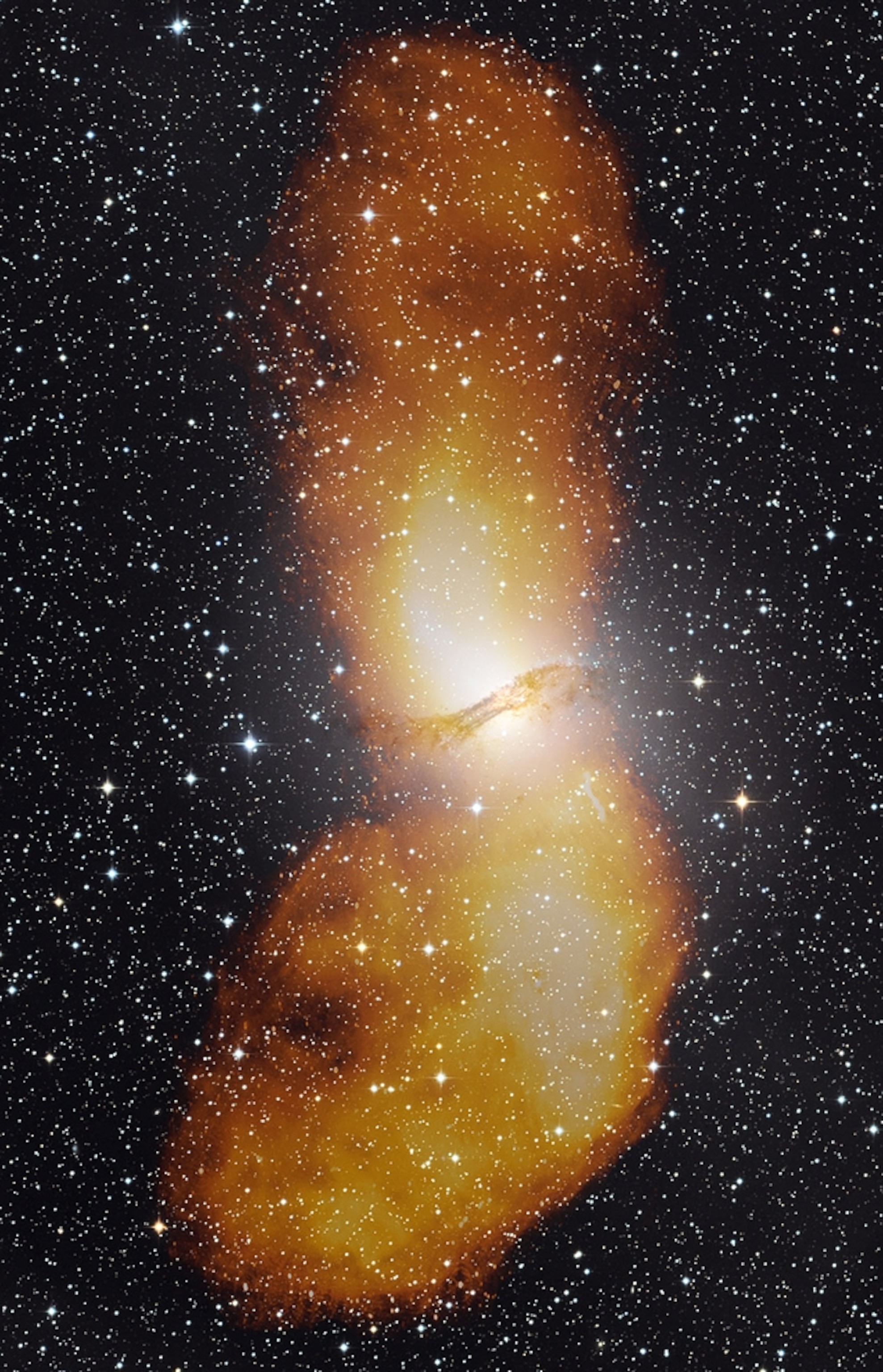 the radio-emitting particle jets coming from an elliptical galaxy