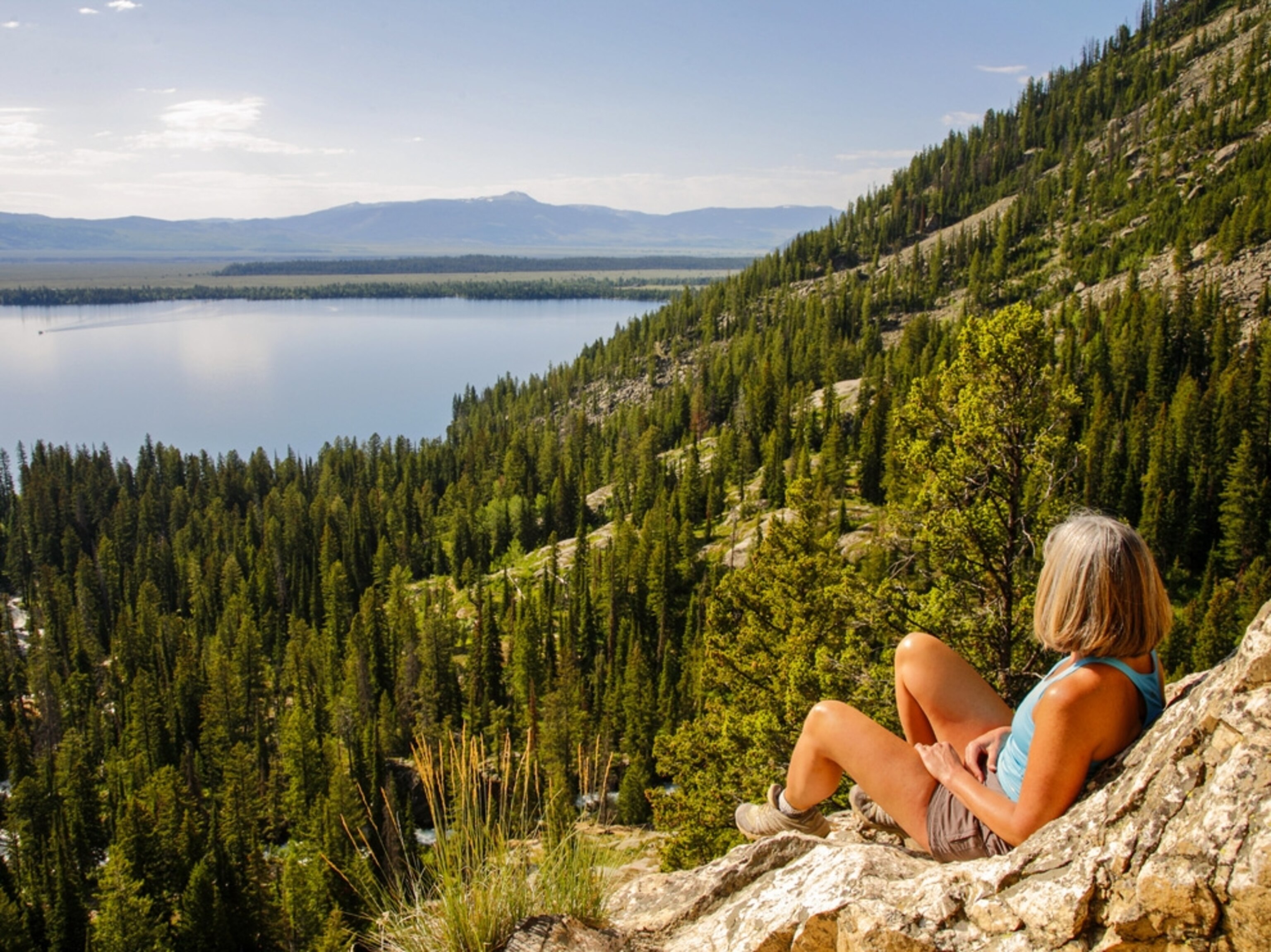 hiker on Cascade Canyon Trail in Grand Teton National Park
