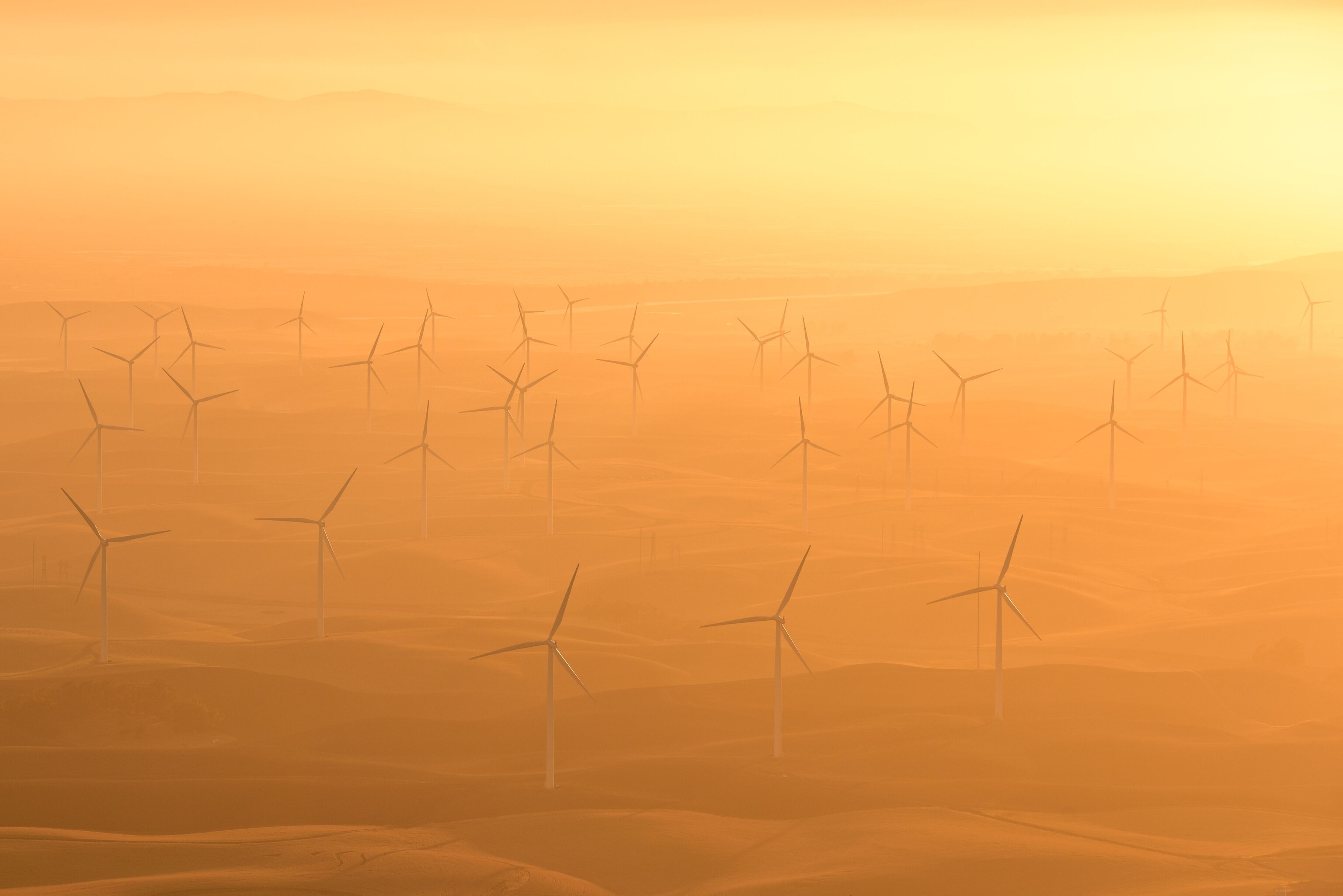 Aerial picture of a California windmill farm