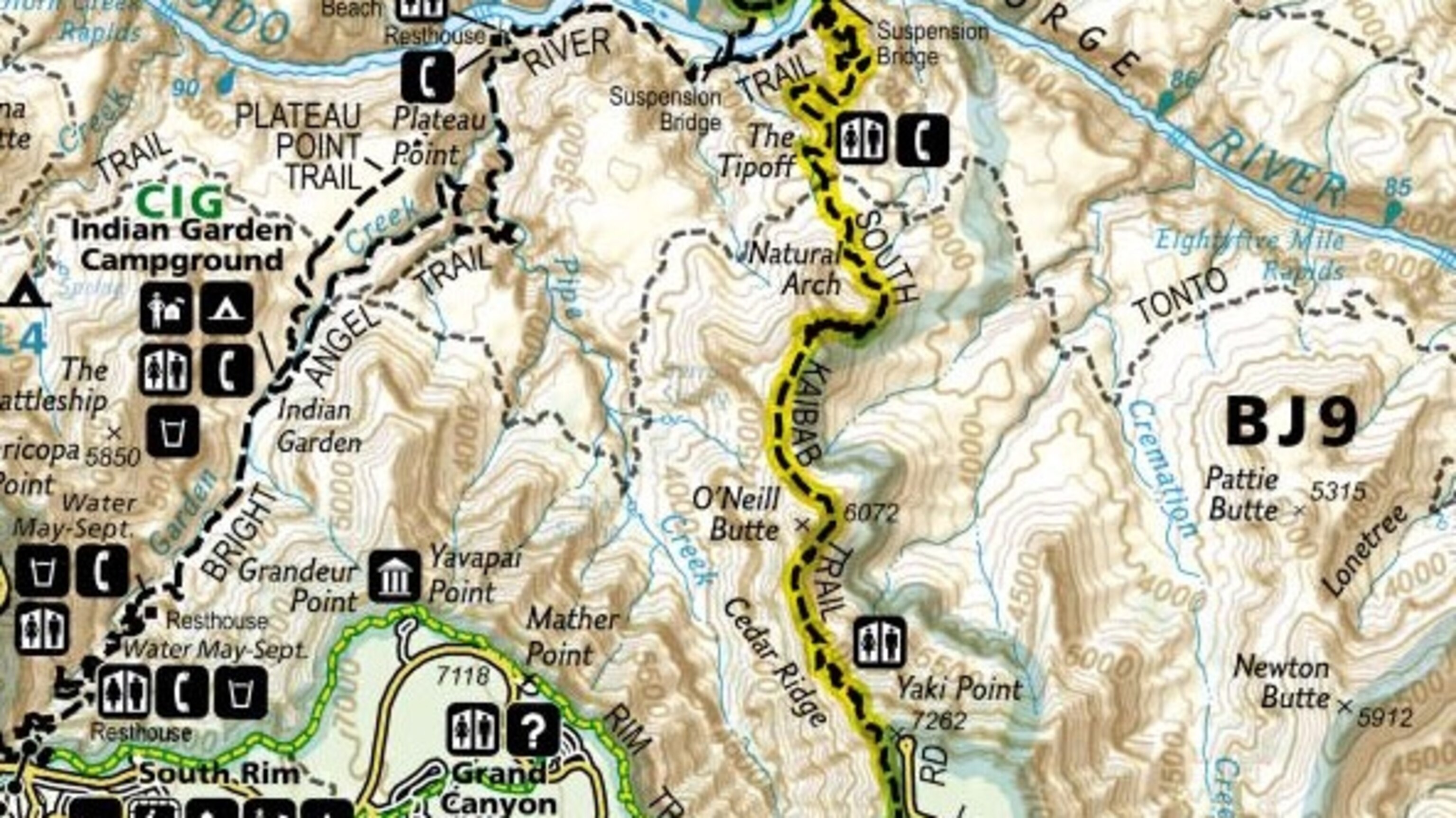 Grand Canyon South Rim Hiking Trail - Trails Illustrated Rim To Rim Grand Canyon 16x9