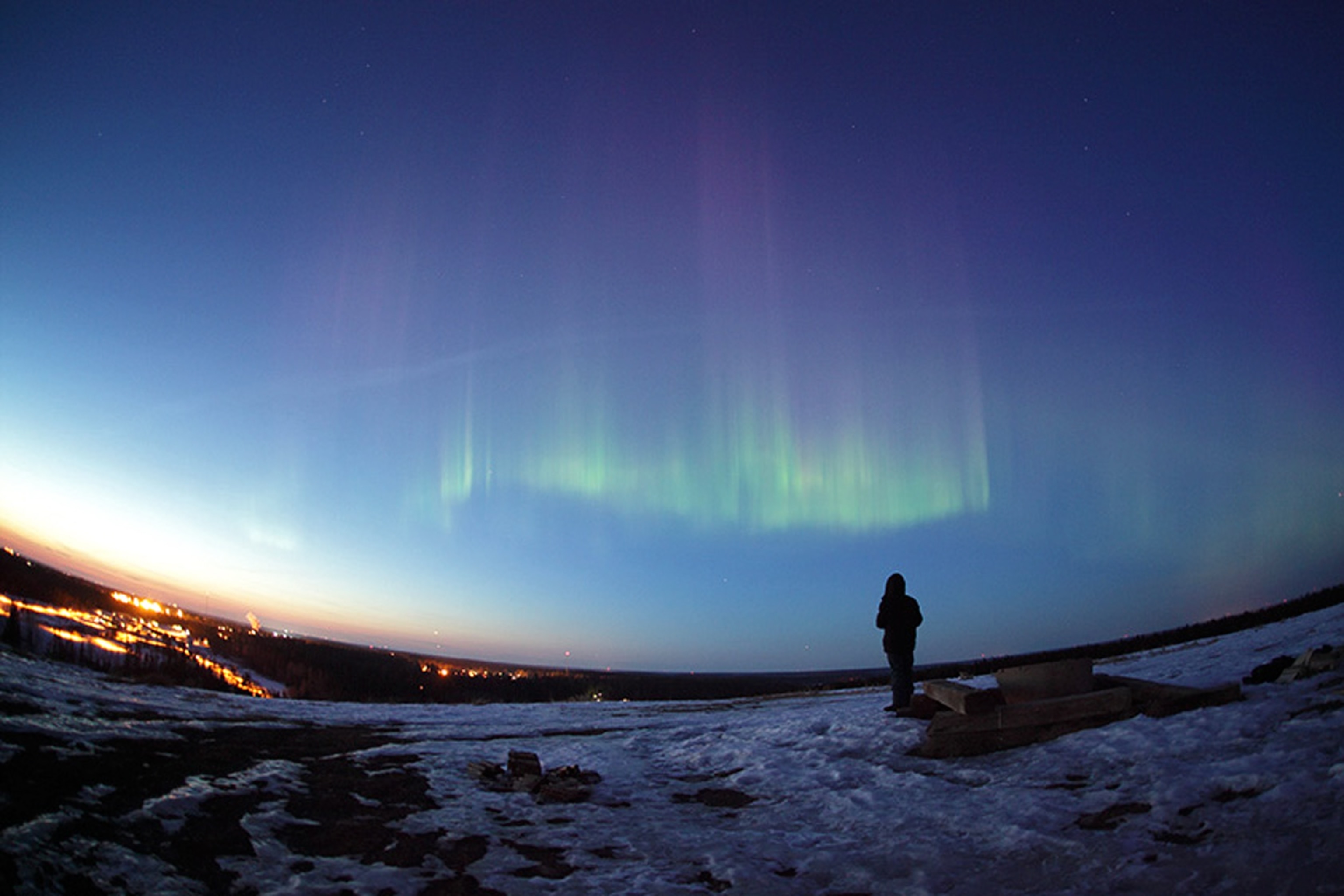 someone watching the northern lights in Stockholm, Sweden