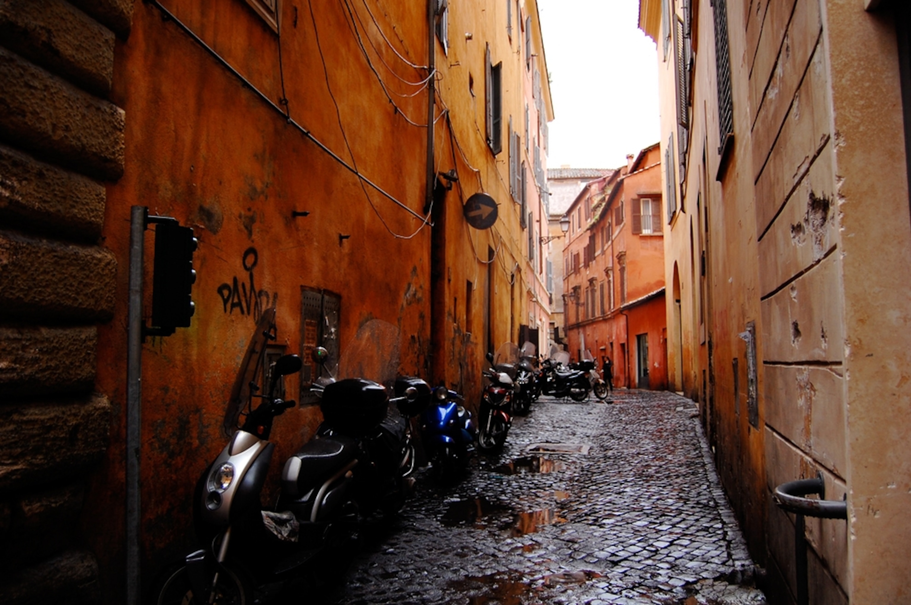 Brightly colored buildings in Rome, Italy