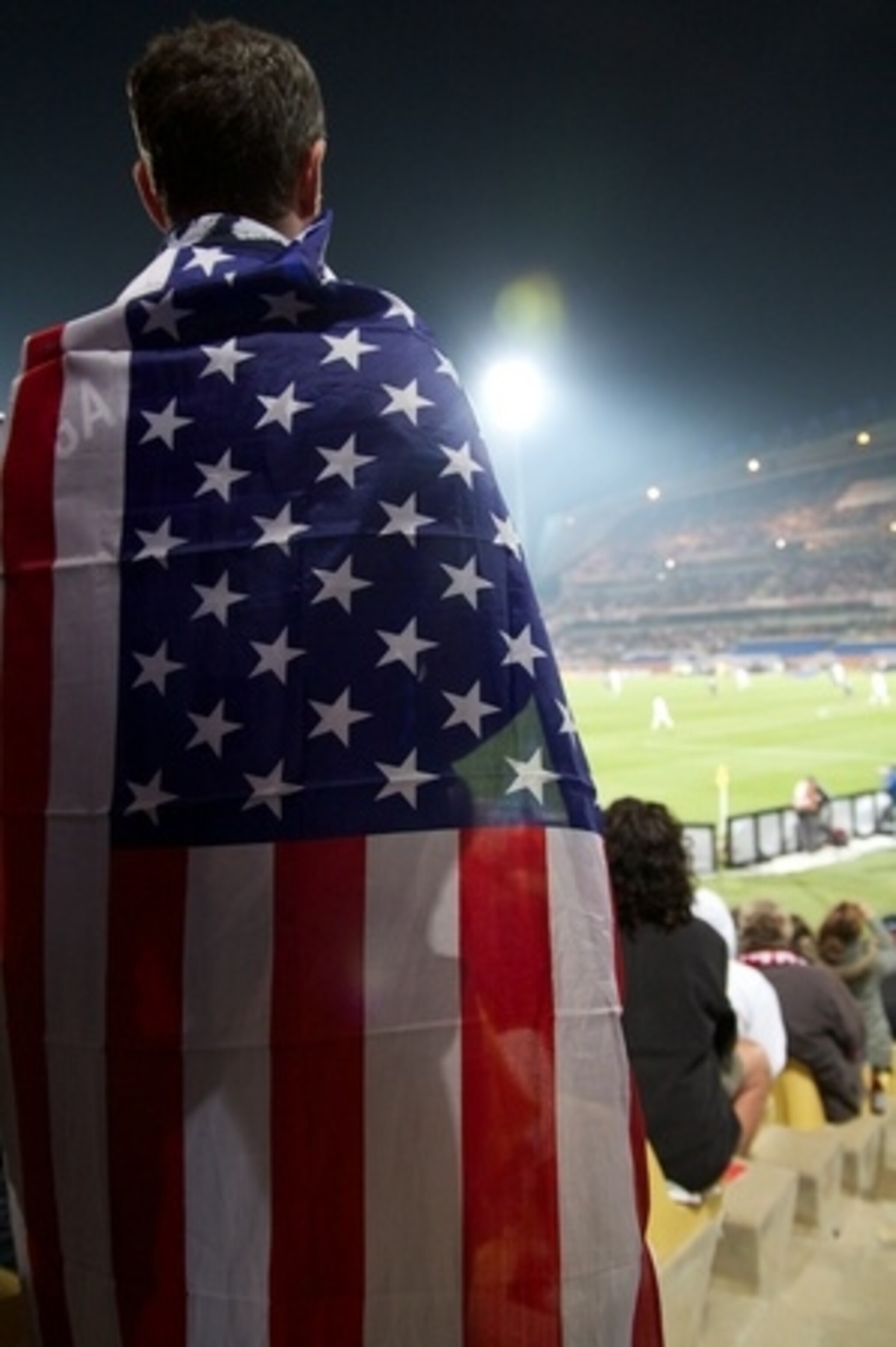 US flag draped on a fan at the World Cup